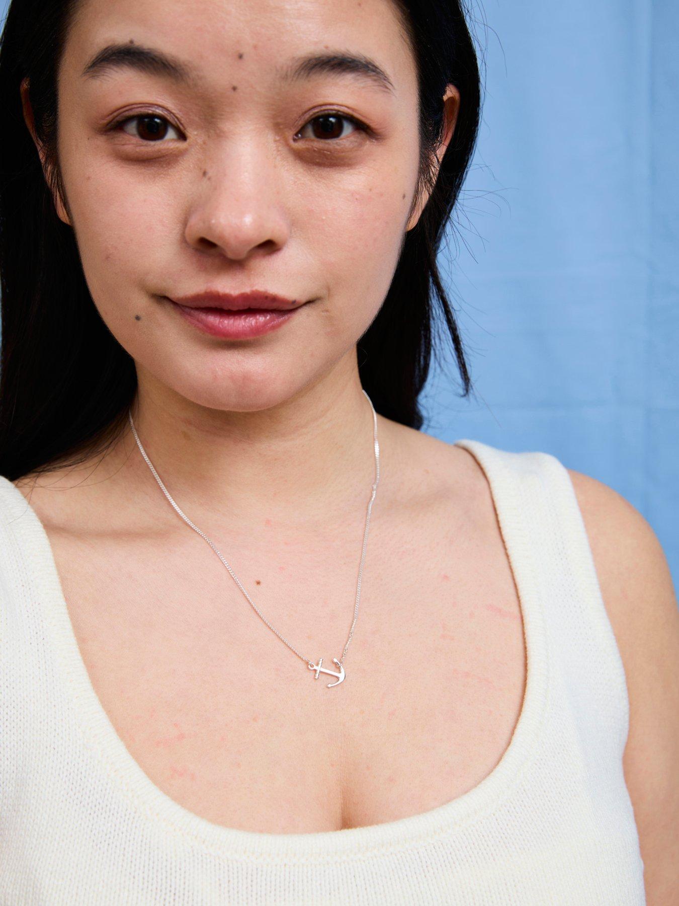 V by Very Sterling Silver Sideways Anchor Necklace