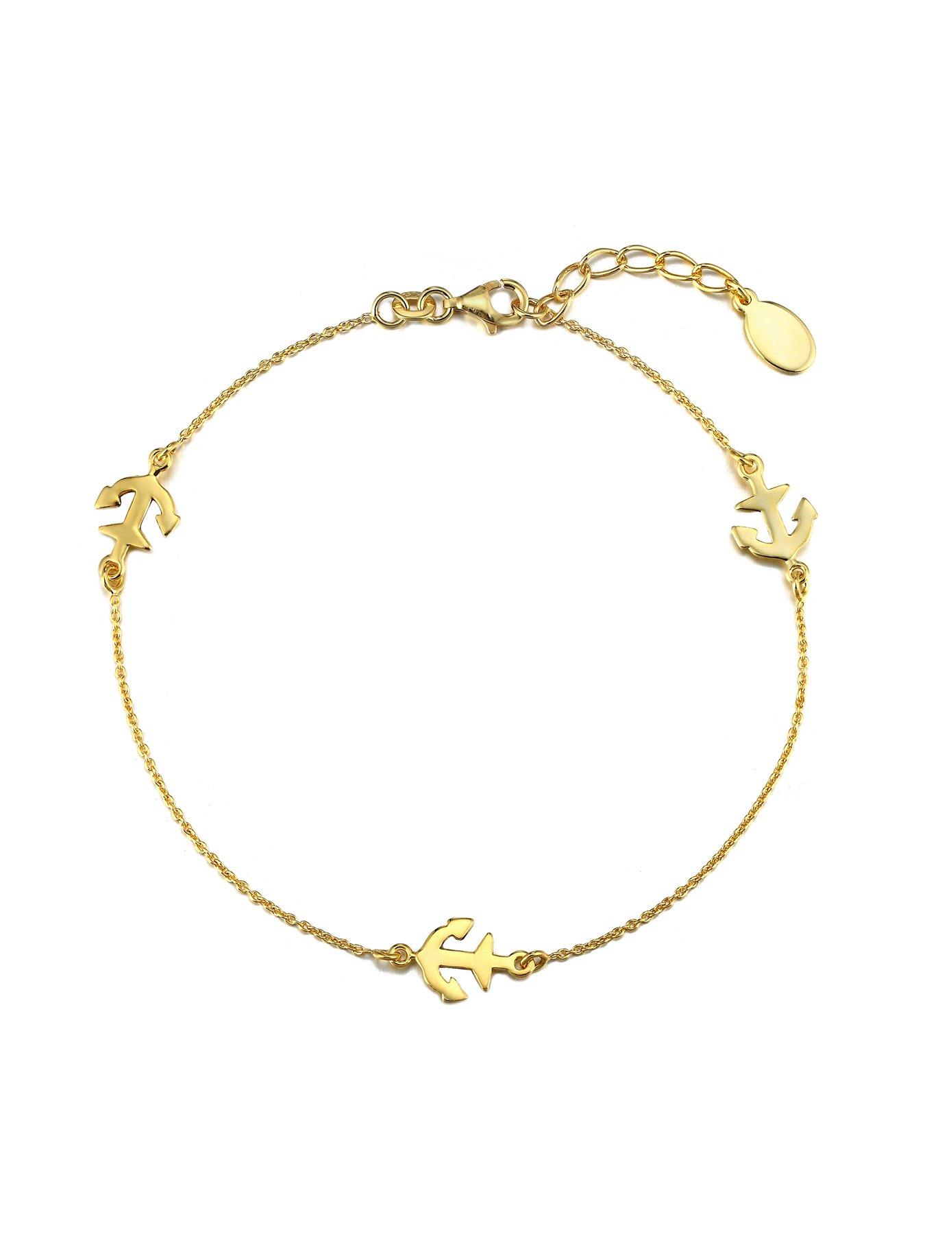 Image 2 of 4 of V by Very Gold Plated Sterling Silver Triple Anchor Charm Anklet