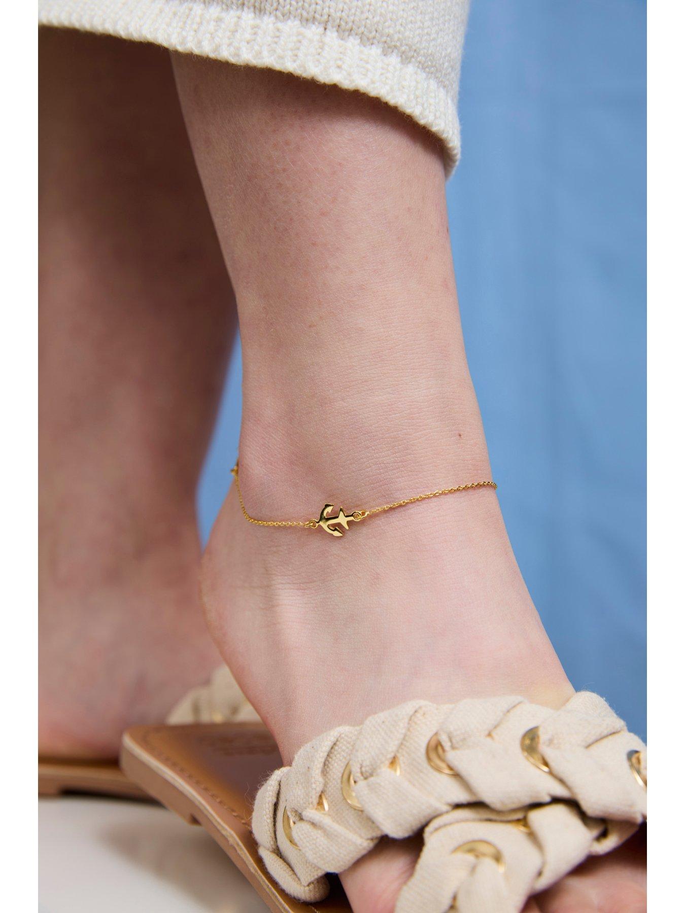 Image 3 of 4 of V by Very Gold Plated Sterling Silver Triple Anchor Charm Anklet
