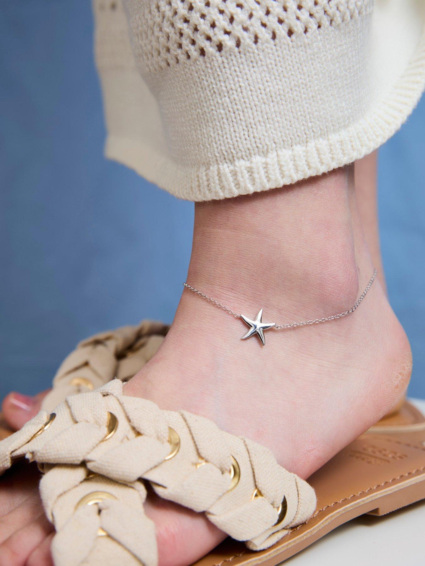 V by Very Sterling Silver Sea Star Charm Link Anklet