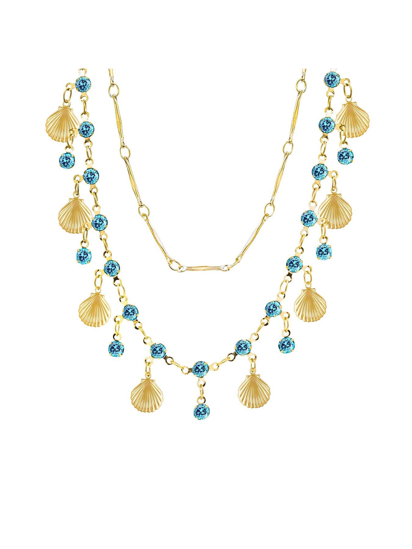 Image 3 of 7 of V by Very Gold Plated Shell and Crystal Double Layer Necklace and Bracelet Set
