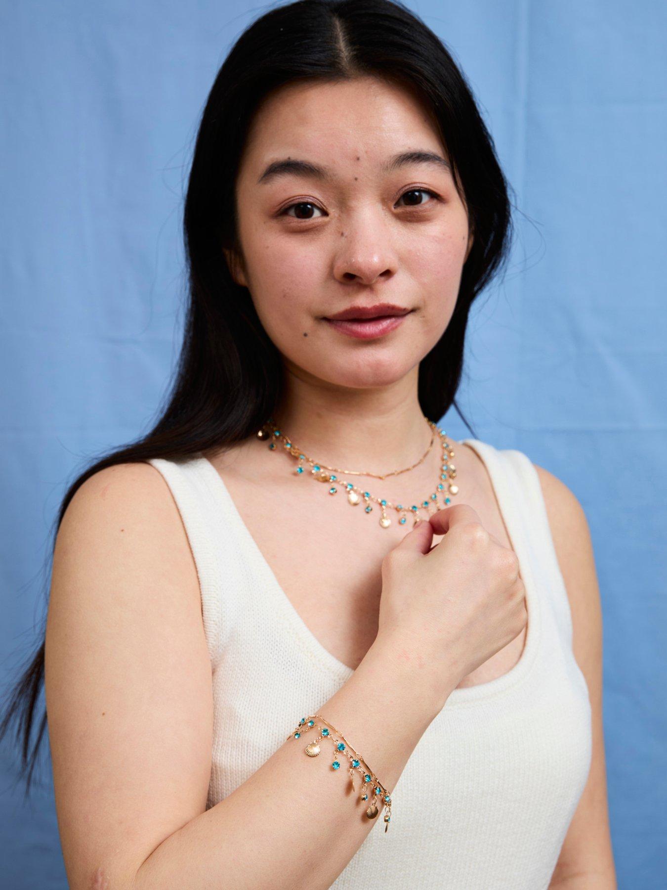 Image 4 of 7 of V by Very Gold Plated Shell and Crystal Double Layer Necklace and Bracelet Set