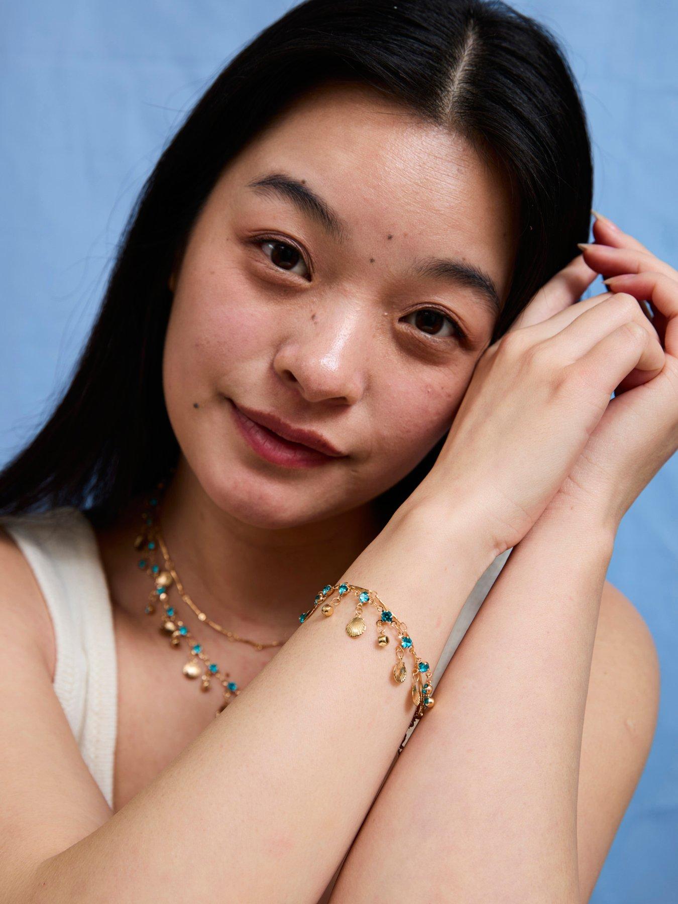 Image 7 of 7 of V by Very Gold Plated Shell and Crystal Double Layer Necklace and Bracelet Set
