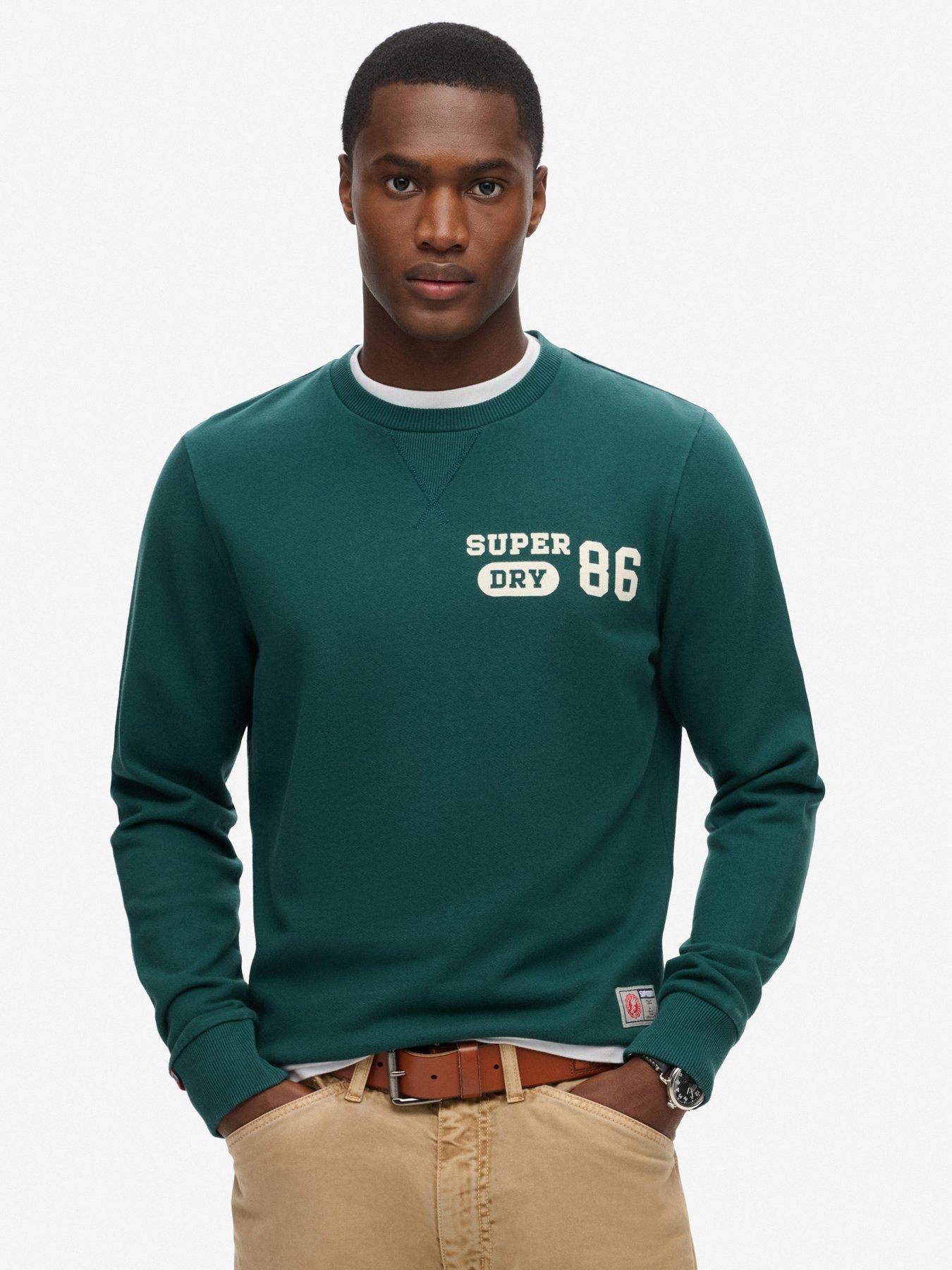 Image 1 of 5 of Superdry Athletic Printed Logo Crew Neck Sweat Top - Dark Green