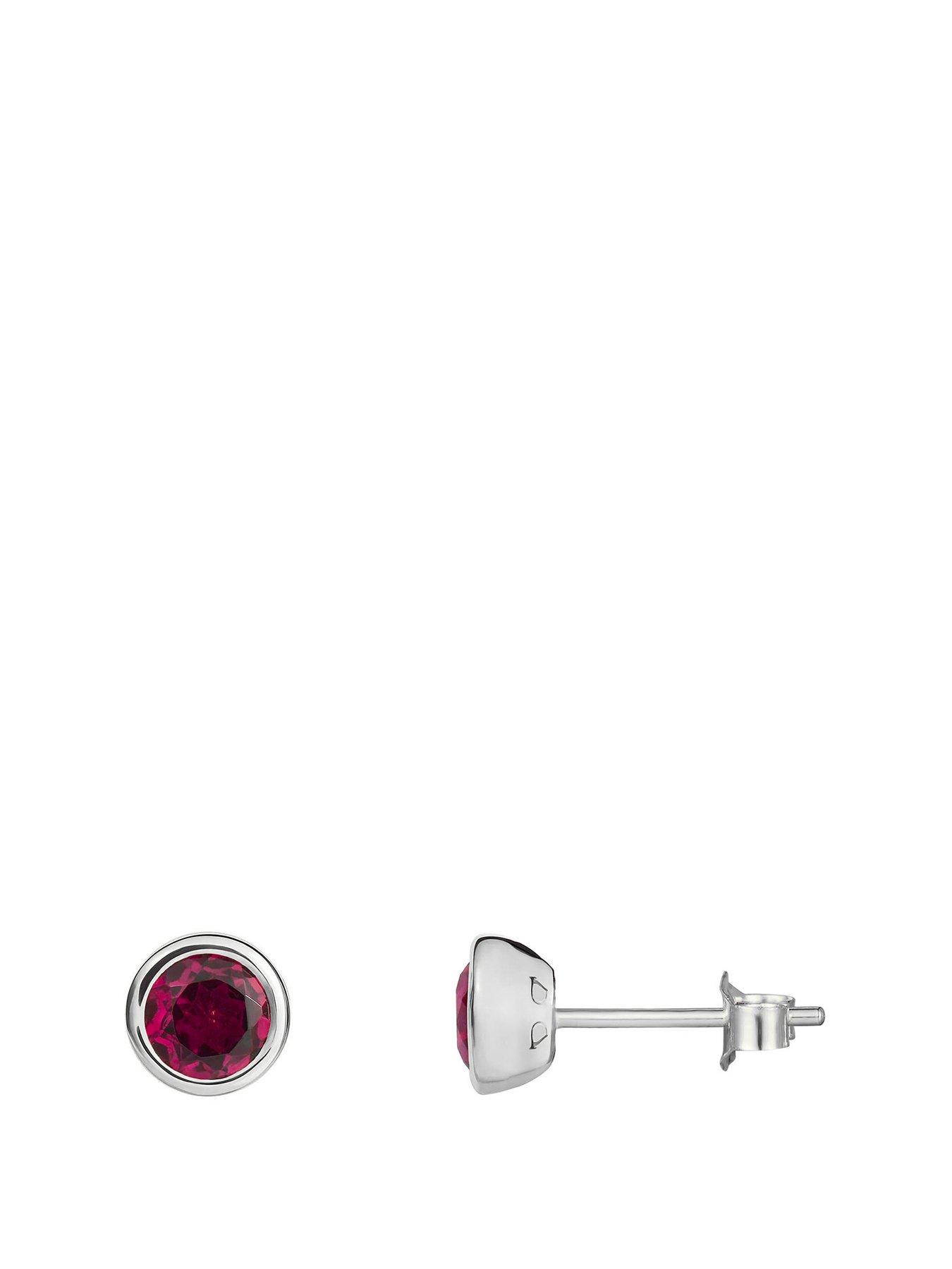 Image 1 of 3 of The Love Collection Sterling Silver Birthstone CZ Rubover Stud Earrings
