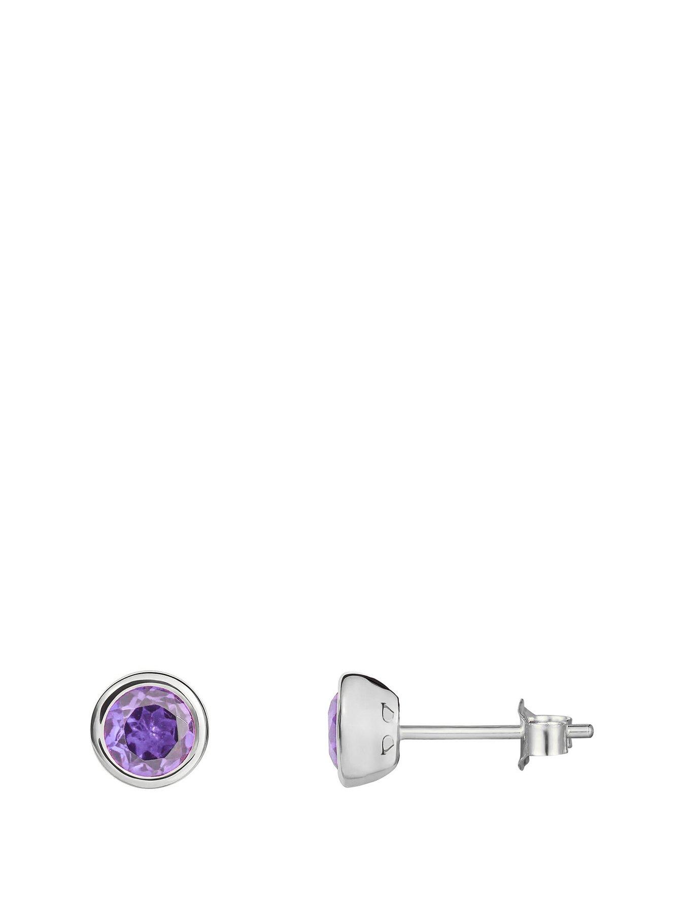 The Love Collection Sterling Silver Birthstone CZ Rubover Stud Earrings