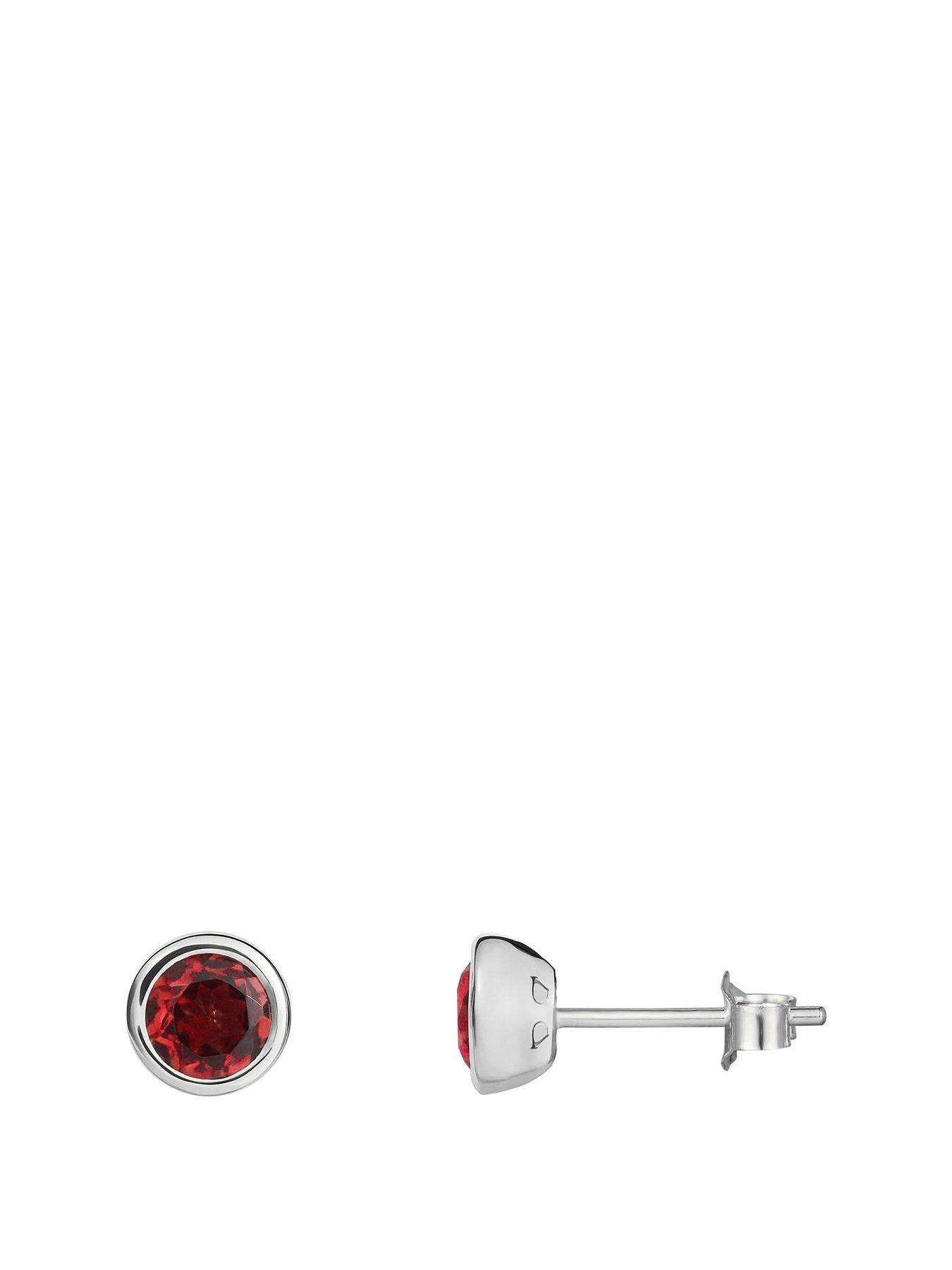 undefined Sterling Silver Birthstone CZ Rubover Stud Earrings