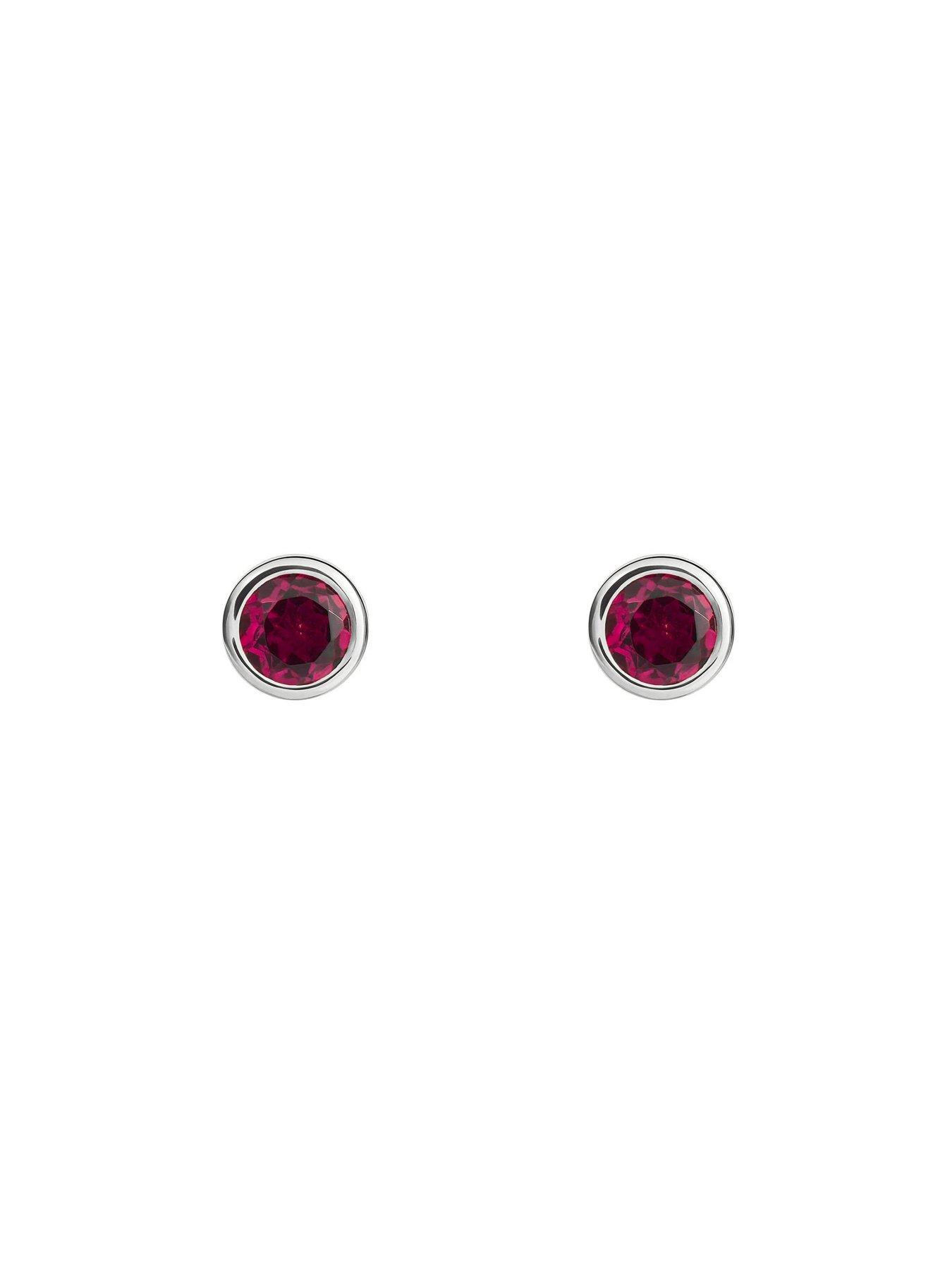 Image 3 of 3 of The Love Collection Sterling Silver Birthstone CZ Rubover Stud Earrings