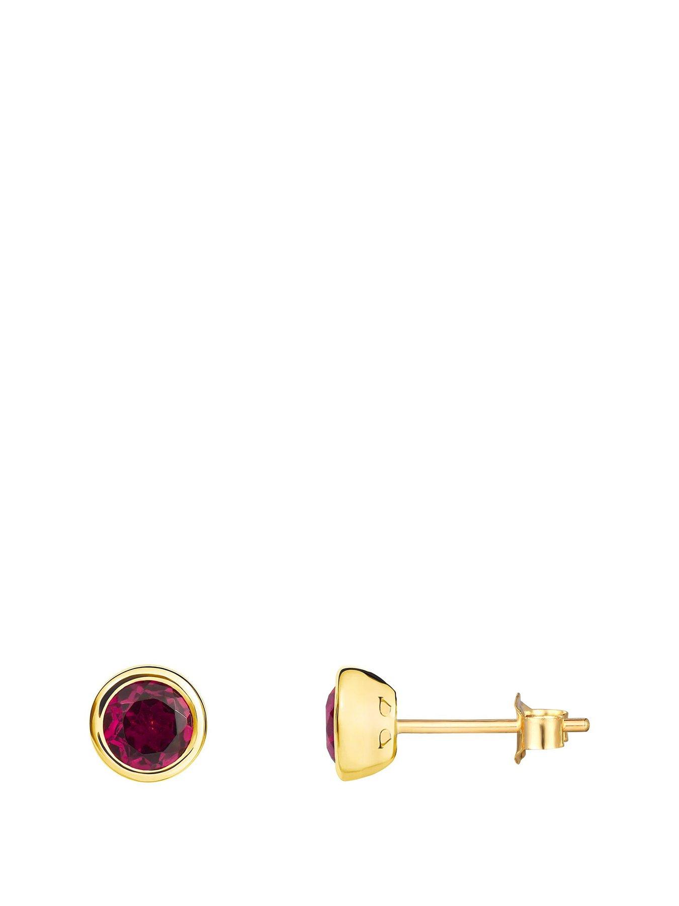 The Love Collection Gold Plated Sterling Silver Birthstone CZ Rubover Stud Earrings