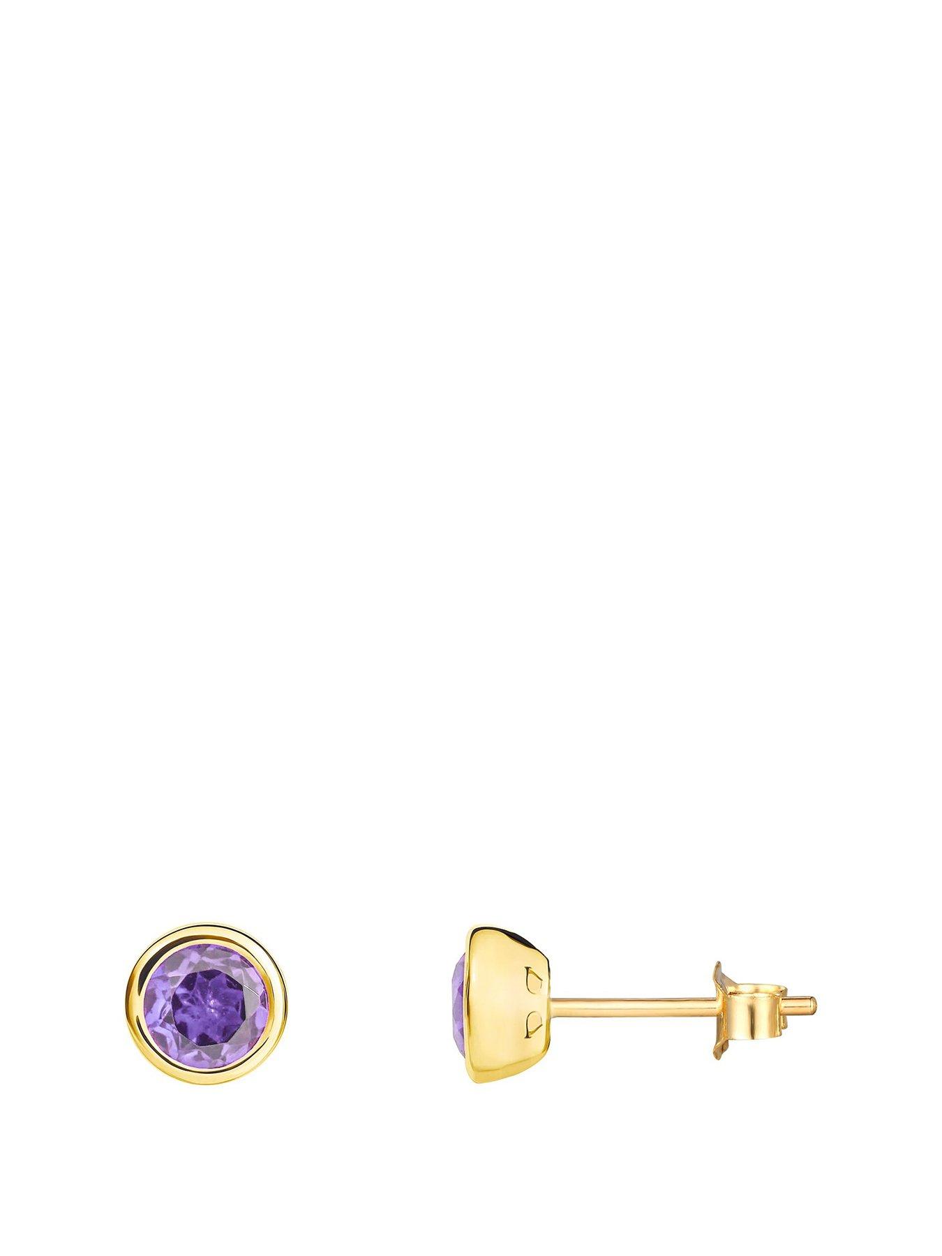 the-love-collection-gold-plated-sterling-silver-birthstone-cz-rubover-stud-earrings