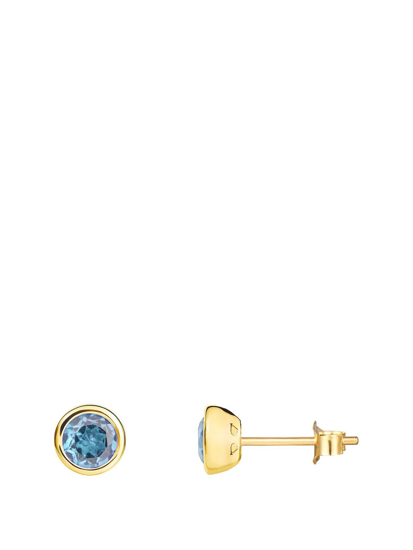 The Love Collection Gold Plated Sterling Silver Birthstone CZ Rubover Stud Earrings