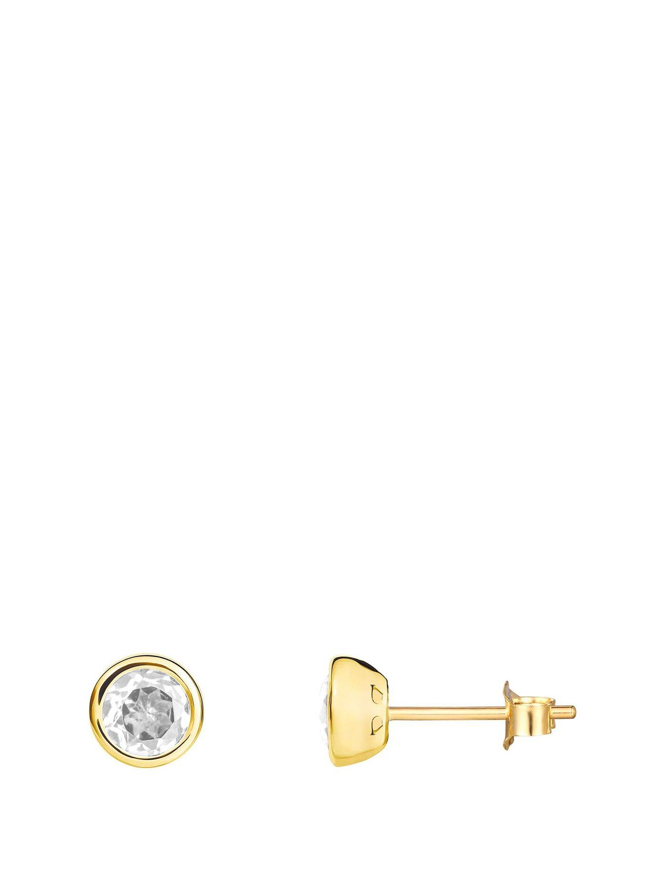 The Love Collection Gold Plated Sterling Silver Birthstone CZ Rubover Stud Earrings