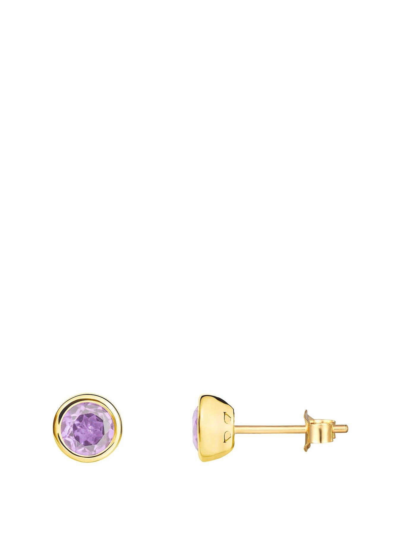 the-love-collection-gold-plated-sterling-silver-birthstone-cz-rubover-stud-earrings