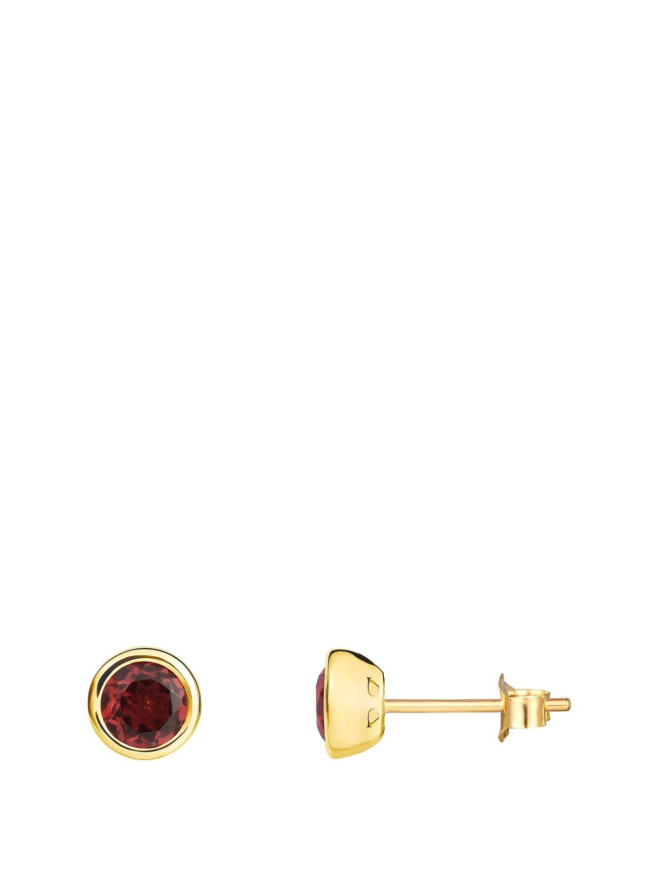 undefined Gold Plated Sterling Silver Birthstone CZ Rubover Stud Earrings