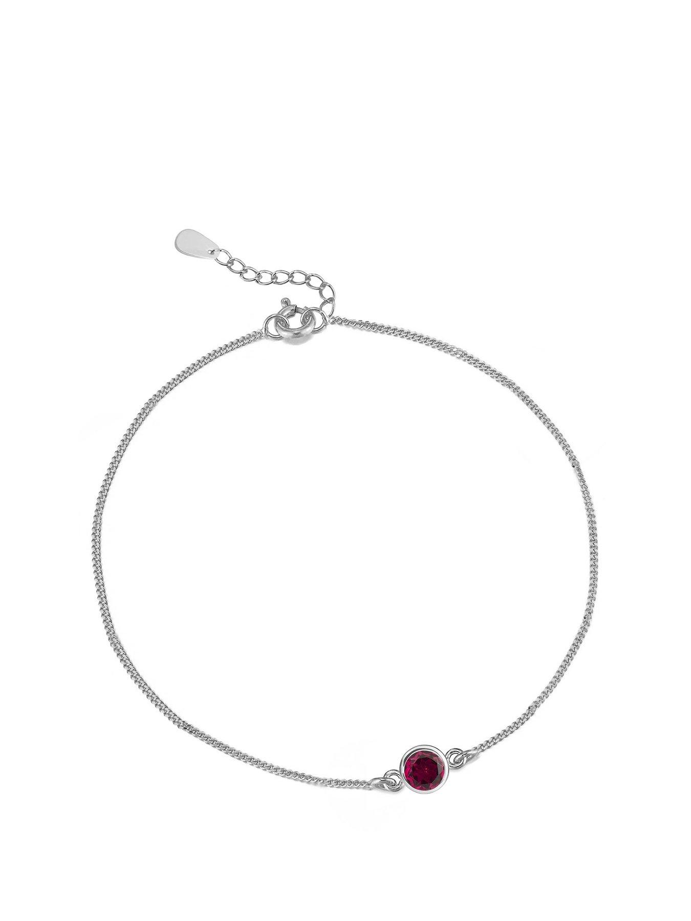 undefined Sterling Silver Birthstone CZ Rubover Bracelet