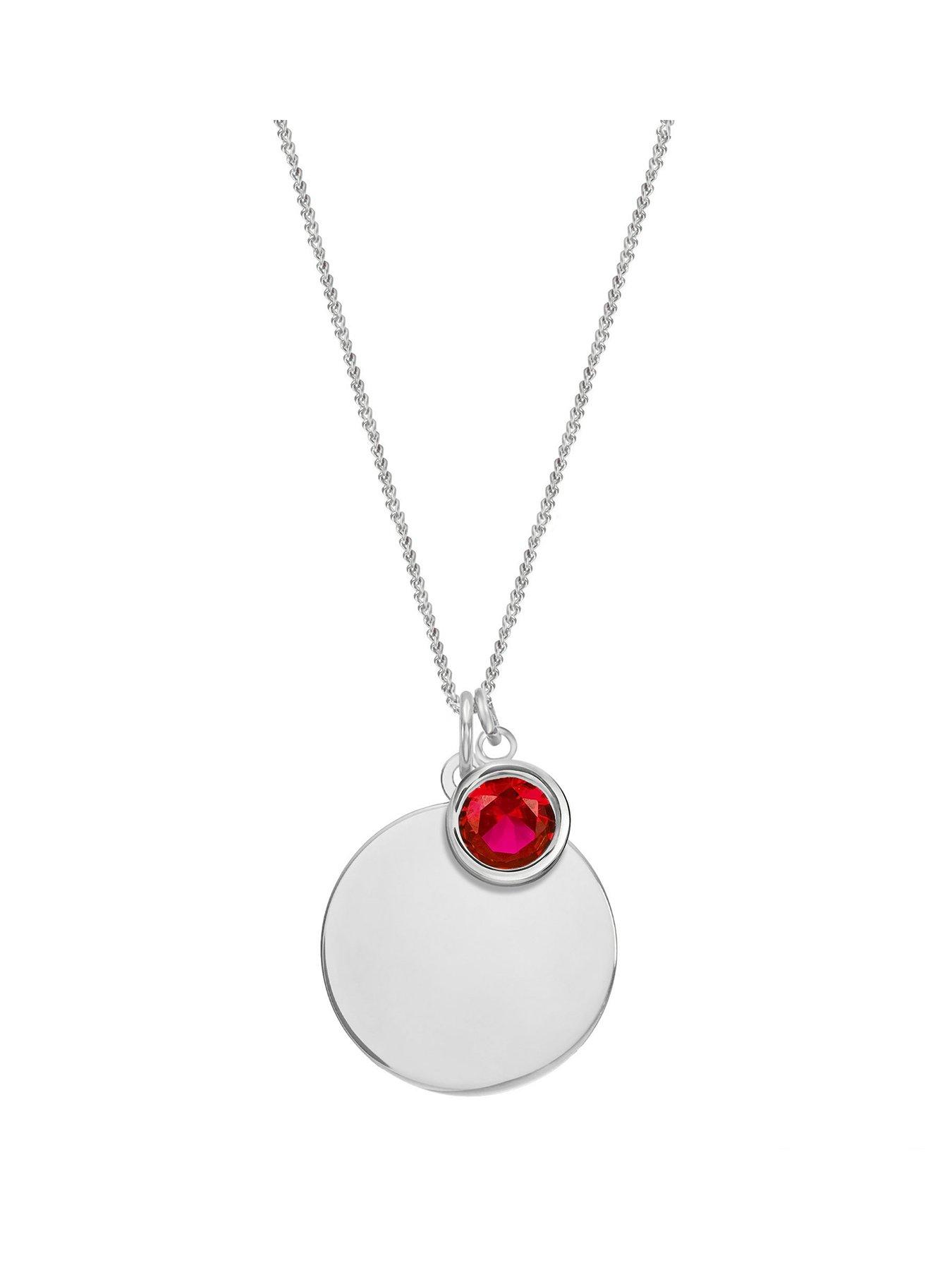 The Love Collection Sterling Silver Personalised Birthstone CZ Rubover Charm and Disc Necklace
