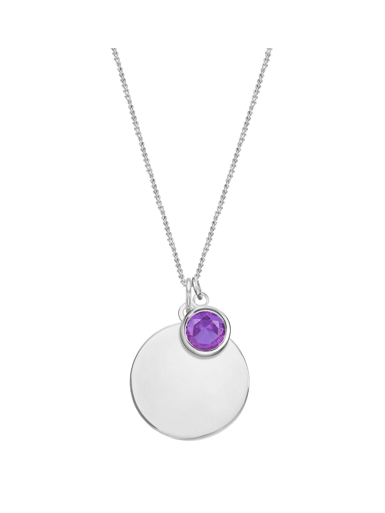 The Love Collection Sterling Silver Personalised Birthstone CZ Rubover Charm and Disc Necklace