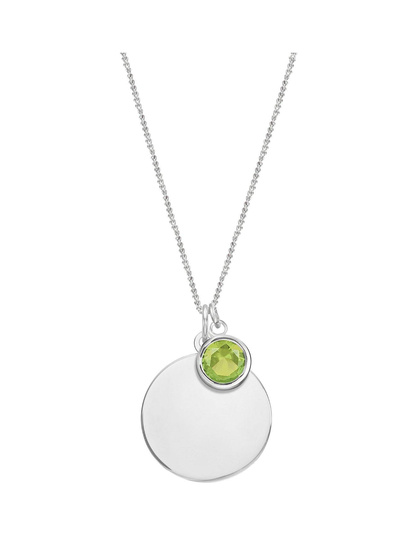 The Love Collection Sterling Silver Personalised Birthstone CZ Rubover Charm and Disc Necklace