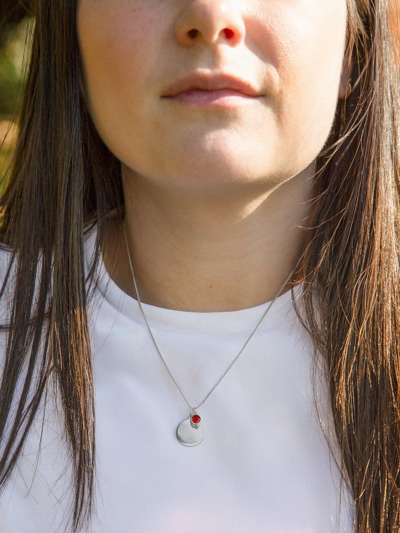 Image 4 of 5 of The Love Collection Sterling Silver Personalised Birthstone CZ Rubover Charm and Disc Necklace
