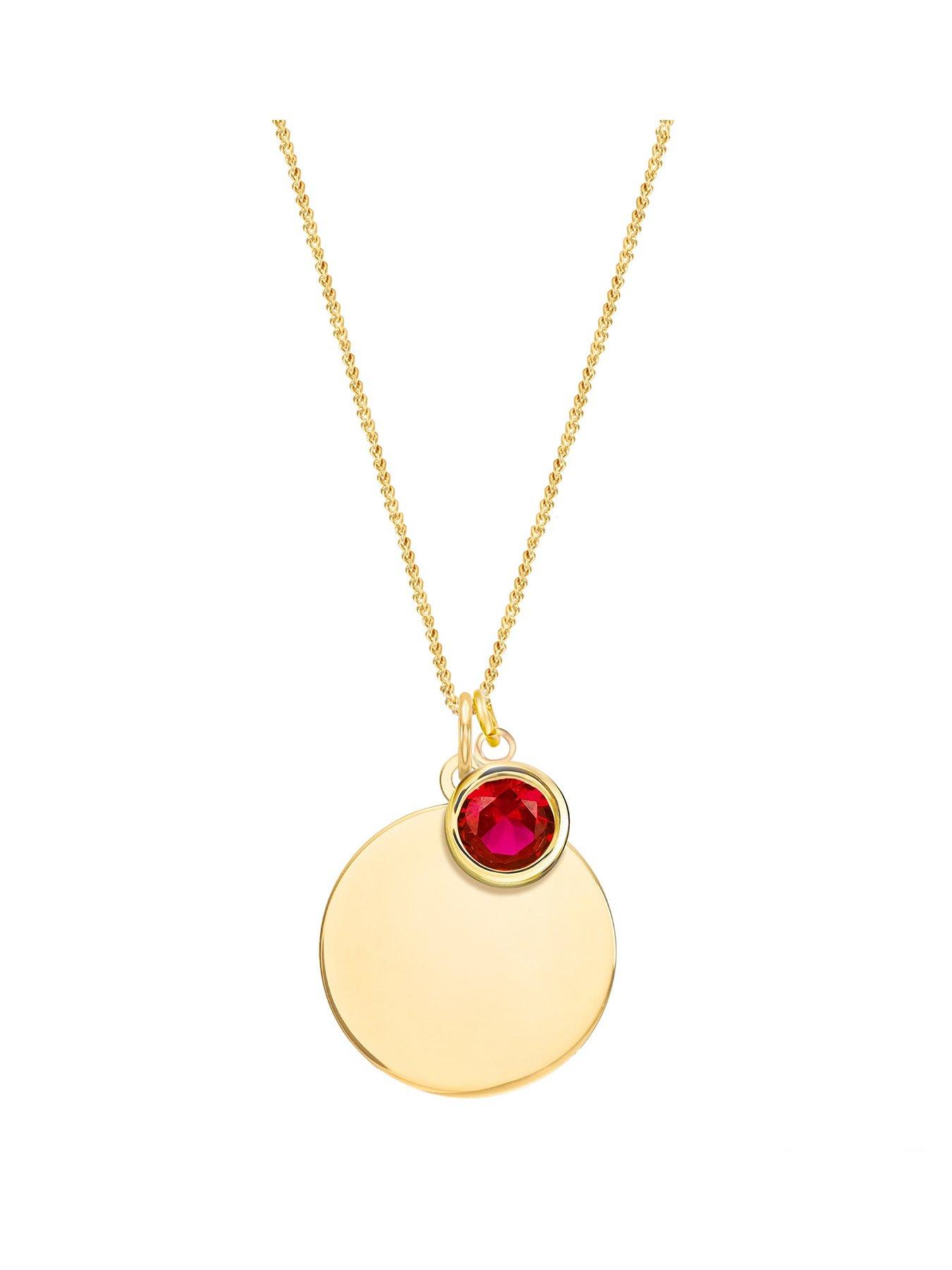 Image 1 of 5 of The Love Collection Gold Plated Sterling Silver Personalised Birthstone CZ Rubover Charm and Disc Necklace