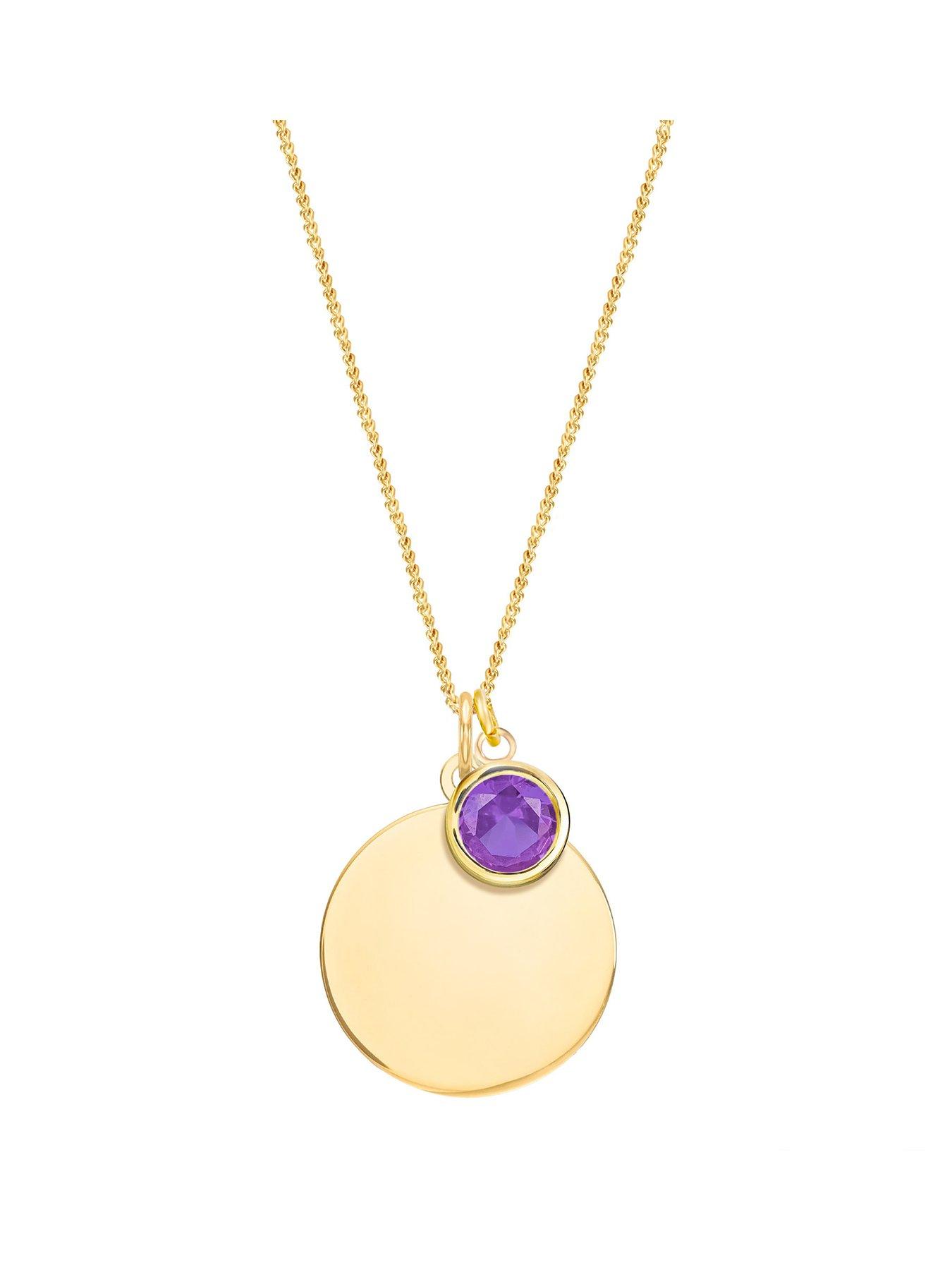 the-love-collection-gold-plated-sterling-silver-personalised-birthstone-cz-rubover-charm-and-disc-necklace