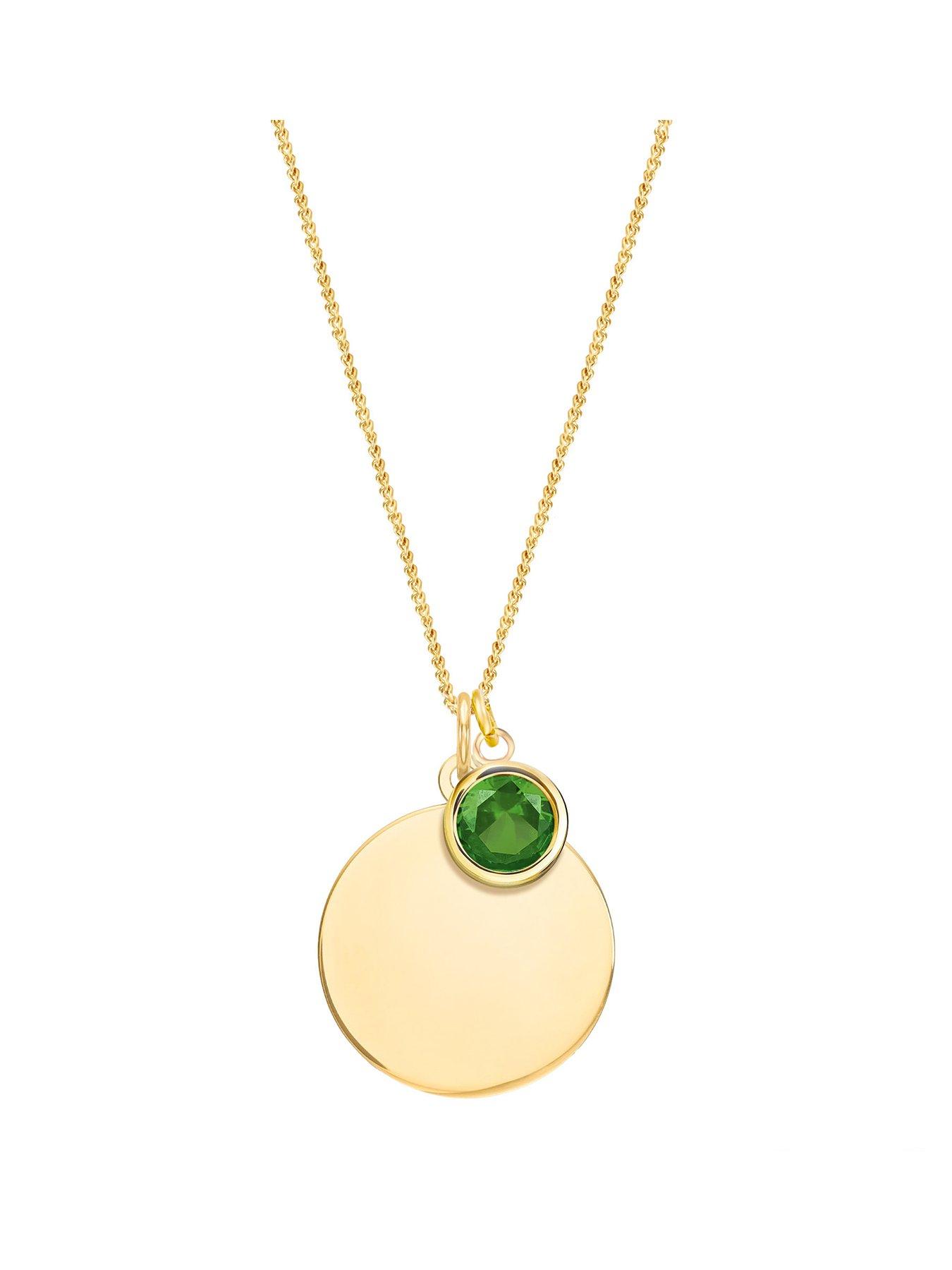 The Love Collection Gold Plated Sterling Silver Personalised Birthstone CZ Rubover Charm and Disc Necklace