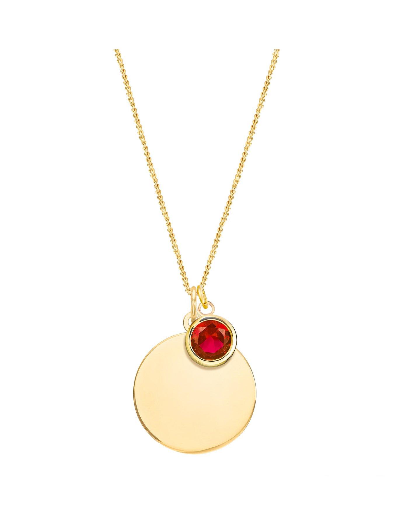undefined Gold Plated Sterling Silver Personalised Birthstone CZ Rubover Charm and Disc Necklace