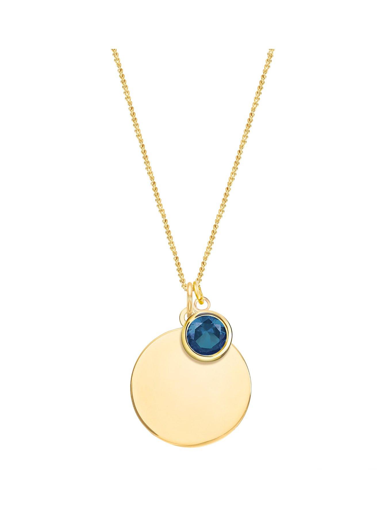 the-love-collection-gold-plated-sterling-silver-personalised-birthstone-cz-rubover-charm-and-disc-necklace