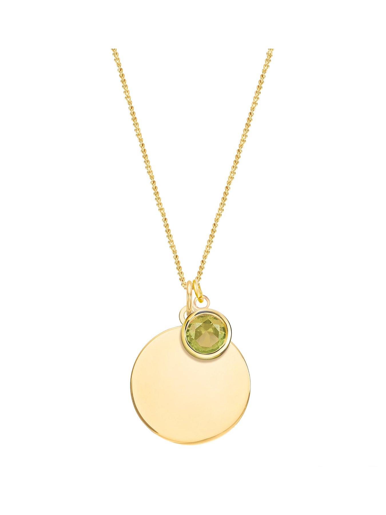 The Love Collection Gold Plated Sterling Silver Personalised Birthstone CZ Rubover Charm and Disc Necklace