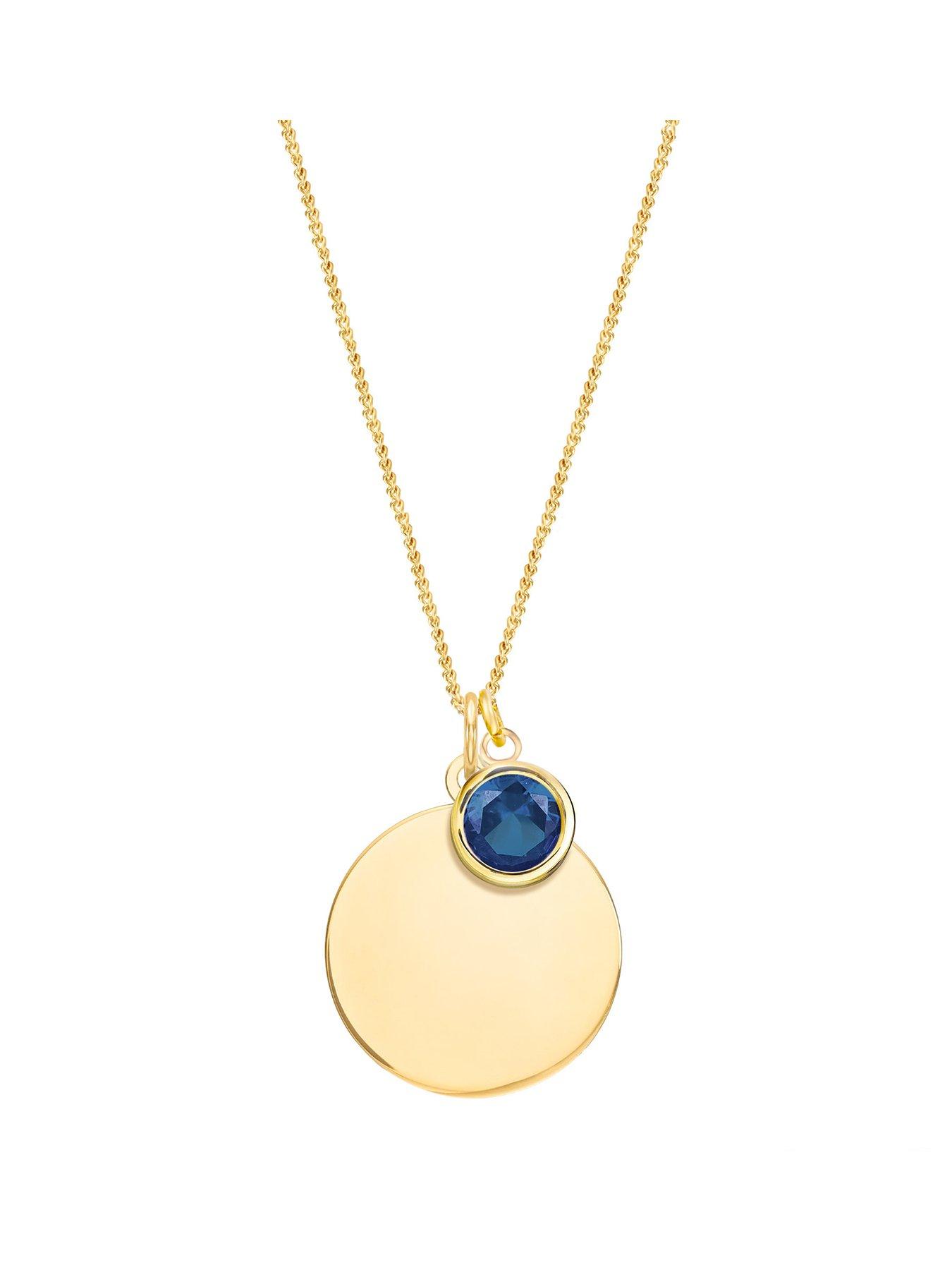 the-love-collection-gold-plated-sterling-silver-personalised-birthstone-cz-rubover-charm-and-disc-necklace