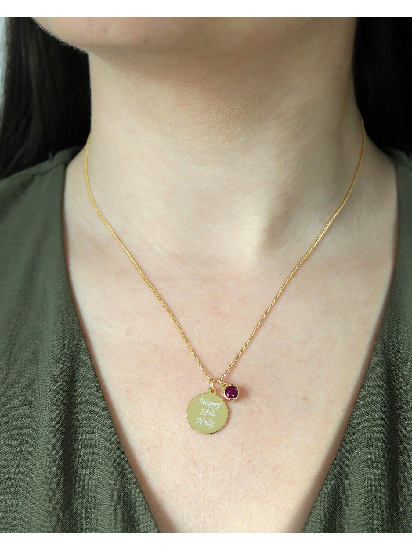 Image 2 of 5 of The Love Collection Gold Plated Sterling Silver Personalised Birthstone CZ Rubover Charm and Disc Necklace