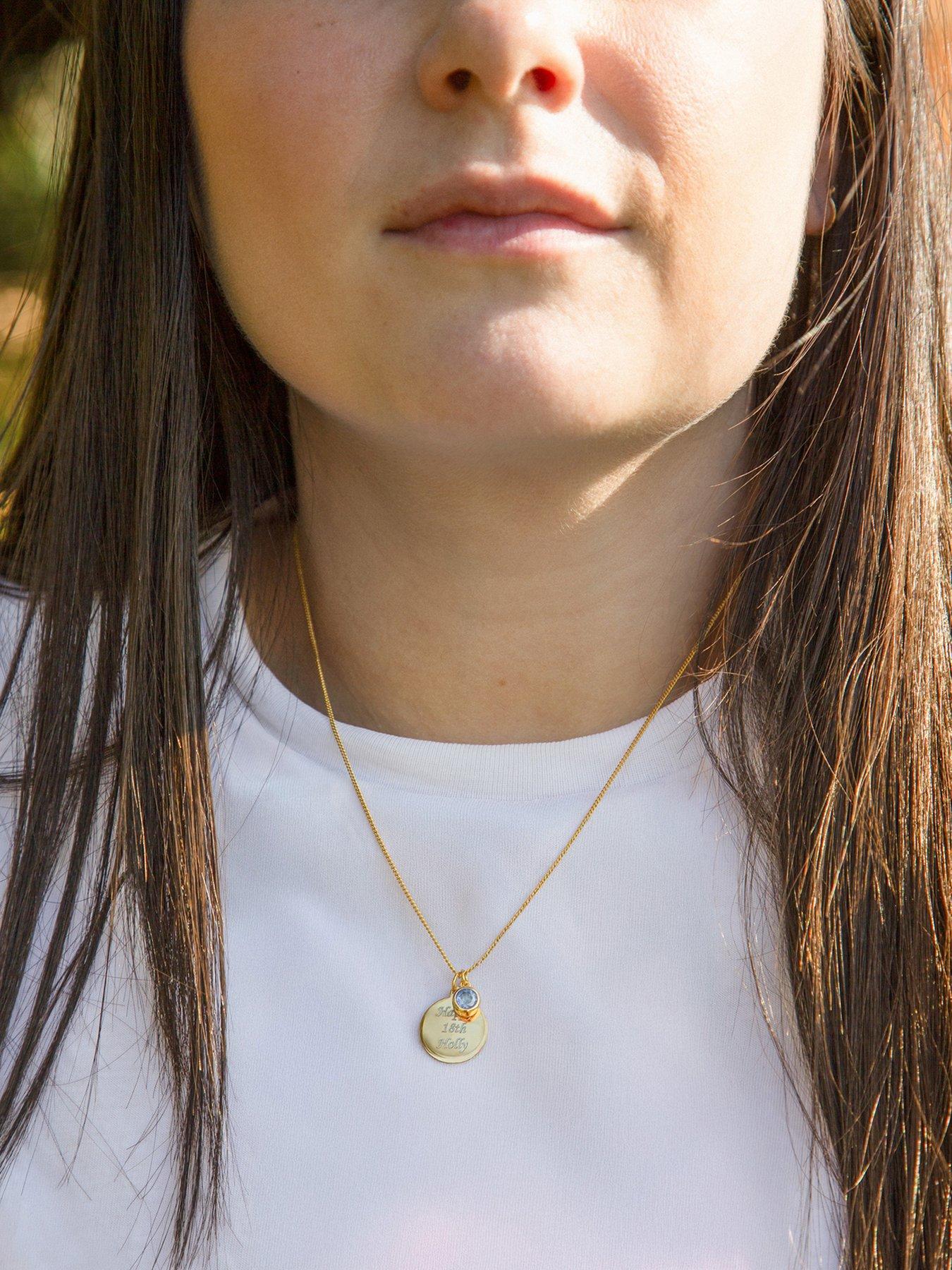Image 5 of 5 of The Love Collection Gold Plated Sterling Silver Personalised Birthstone CZ Rubover Charm and Disc Necklace