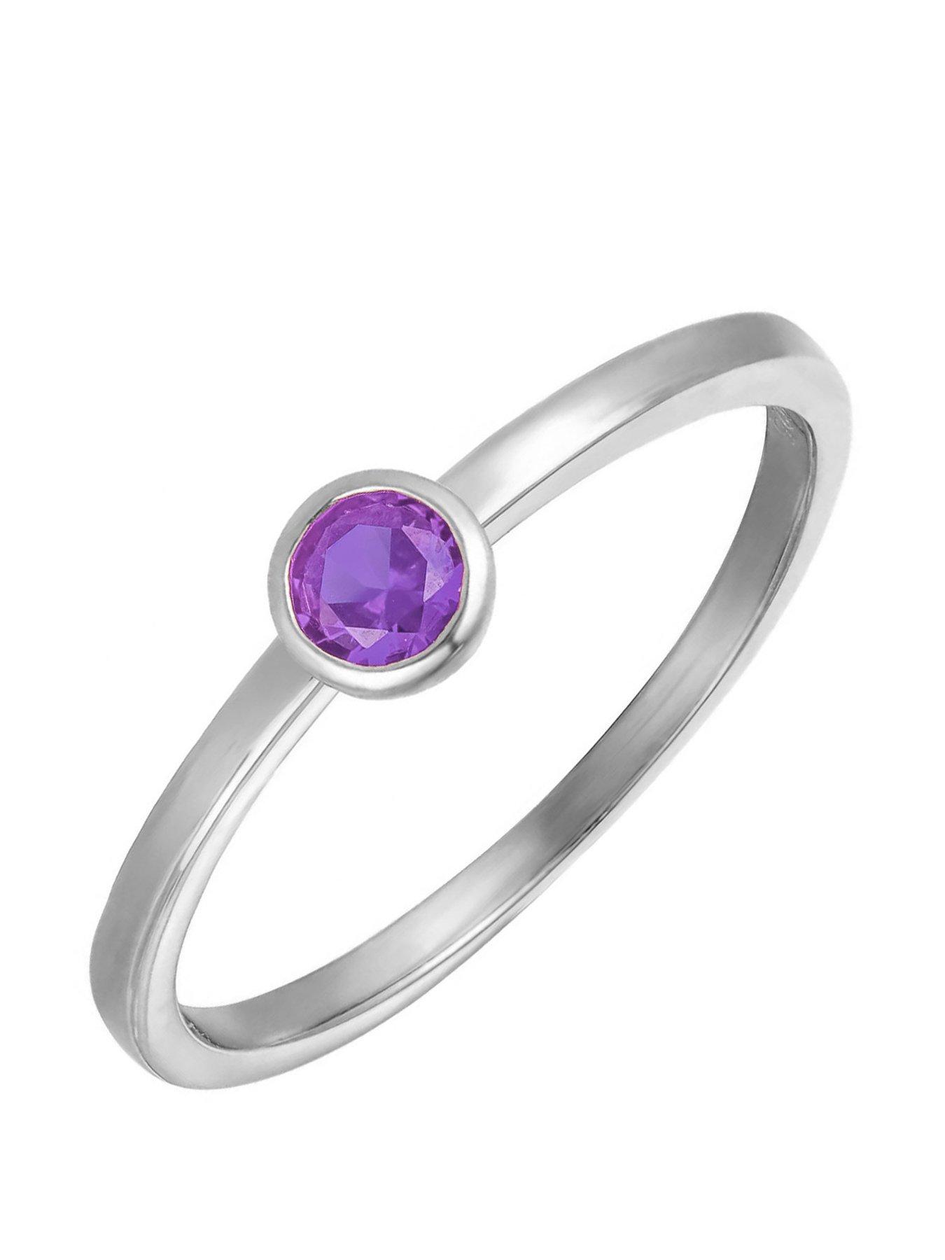 The Love Collection Sterling Silver Birthstone CZ Rubover Ring
