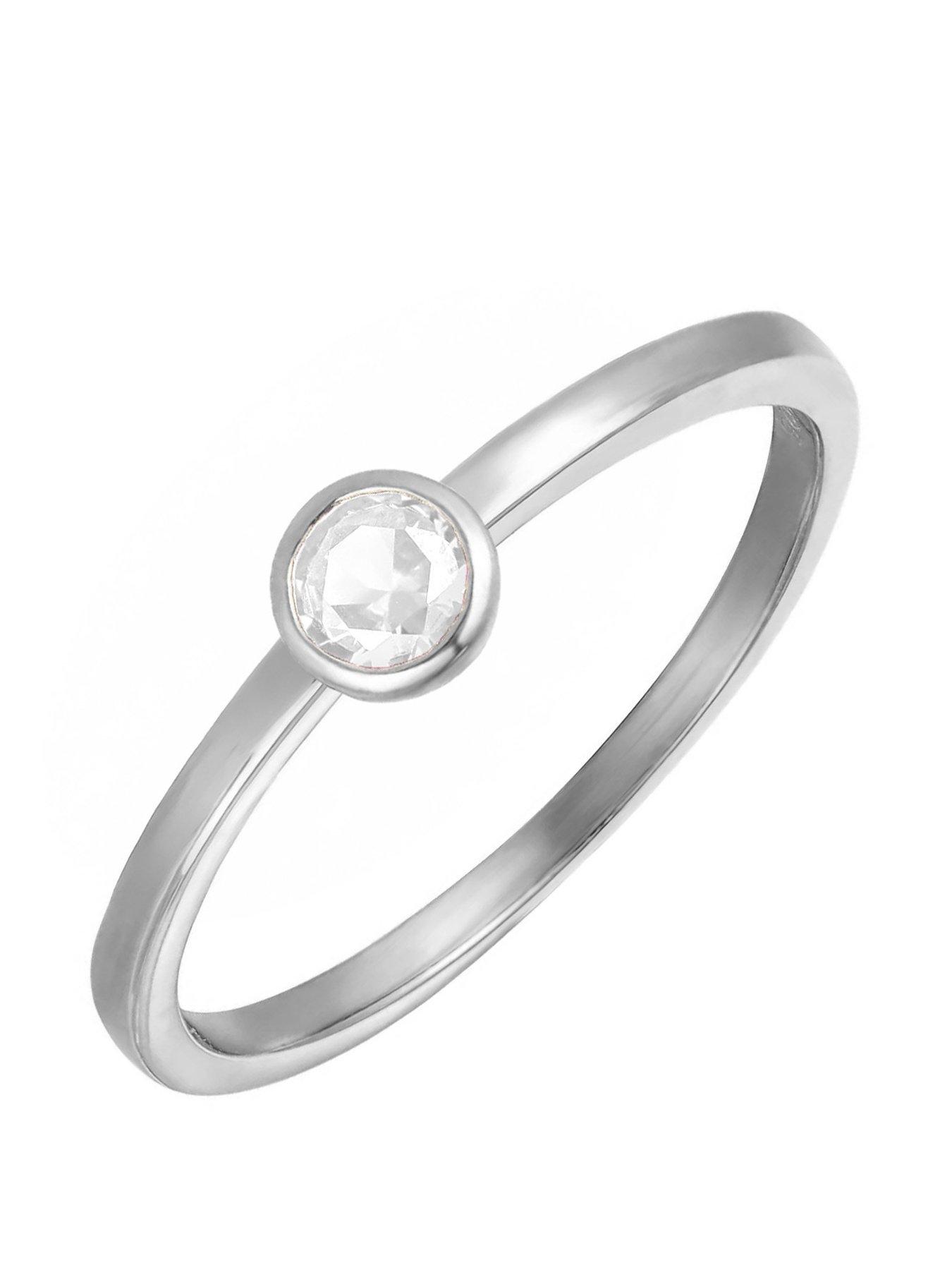 The Love Collection Sterling Silver Birthstone CZ Rubover Ring