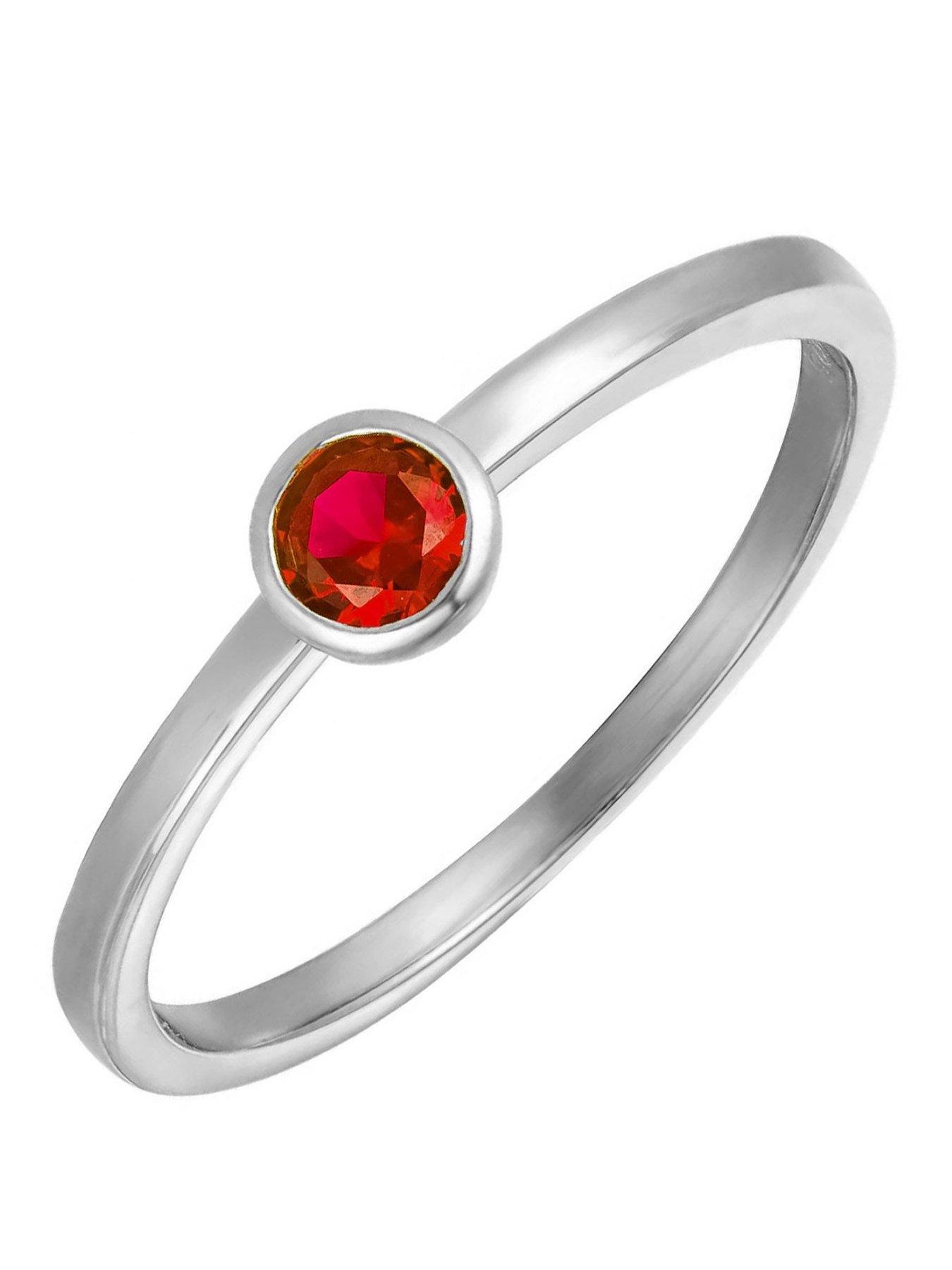 The Love Collection Sterling Silver Birthstone CZ Rubover Ring