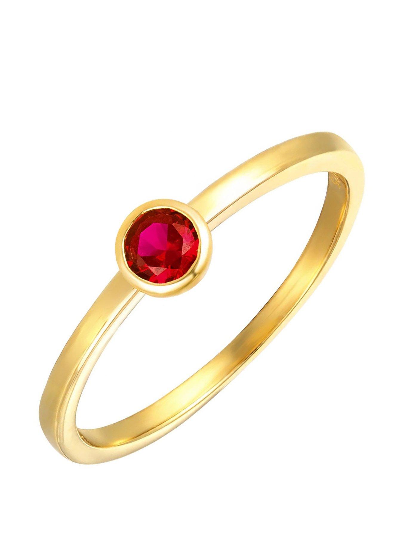 The Love Collection Gold Plated Sterling Silver Birthstone CZ Rubover Ring