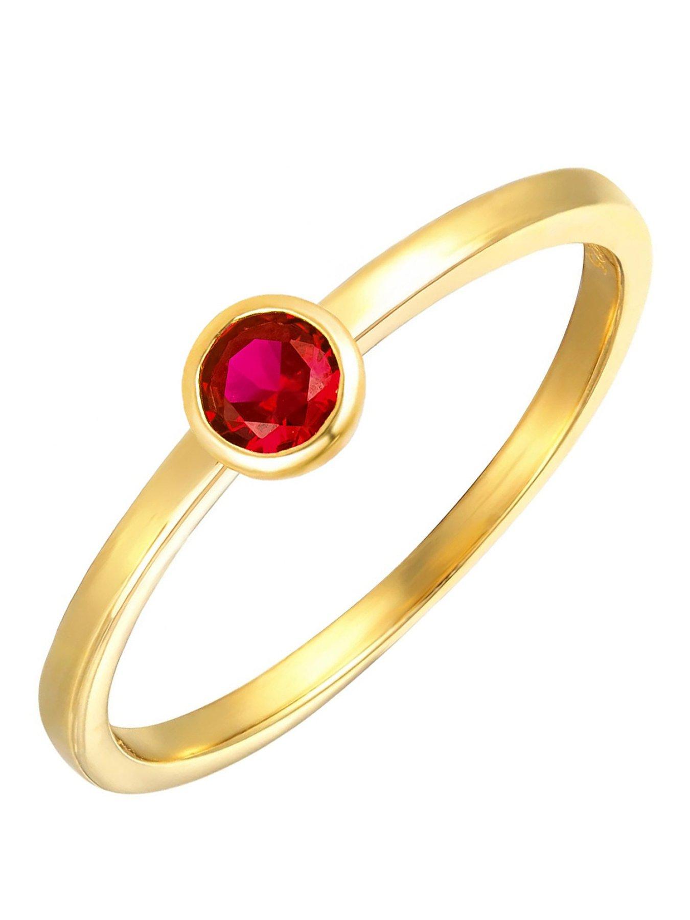 Image 1 of 2 of The Love Collection Gold Plated Sterling Silver Birthstone CZ Rubover Ring