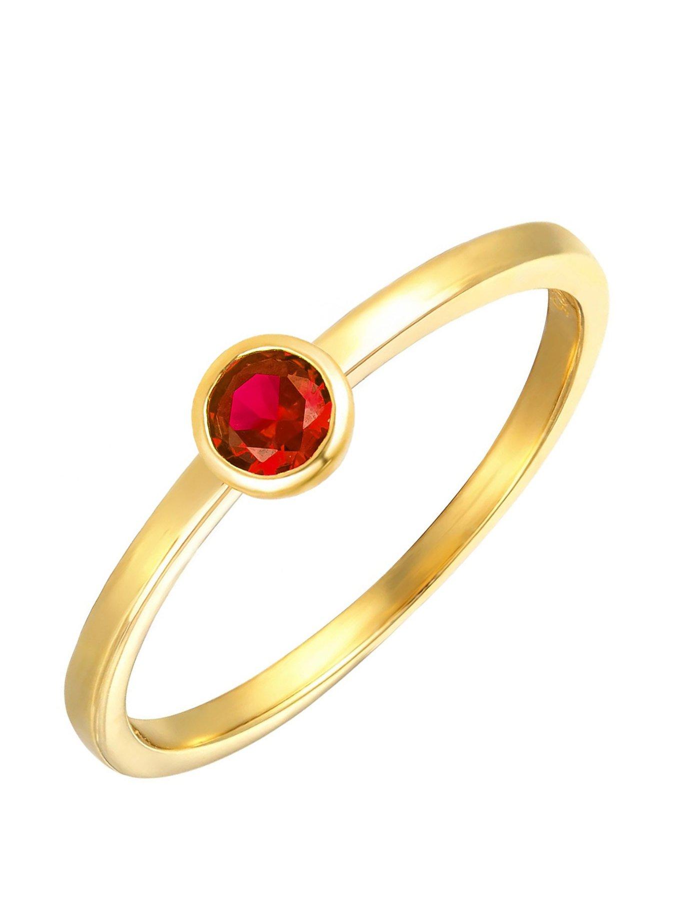 undefined Gold Plated Sterling Silver Birthstone CZ Rubover Ring