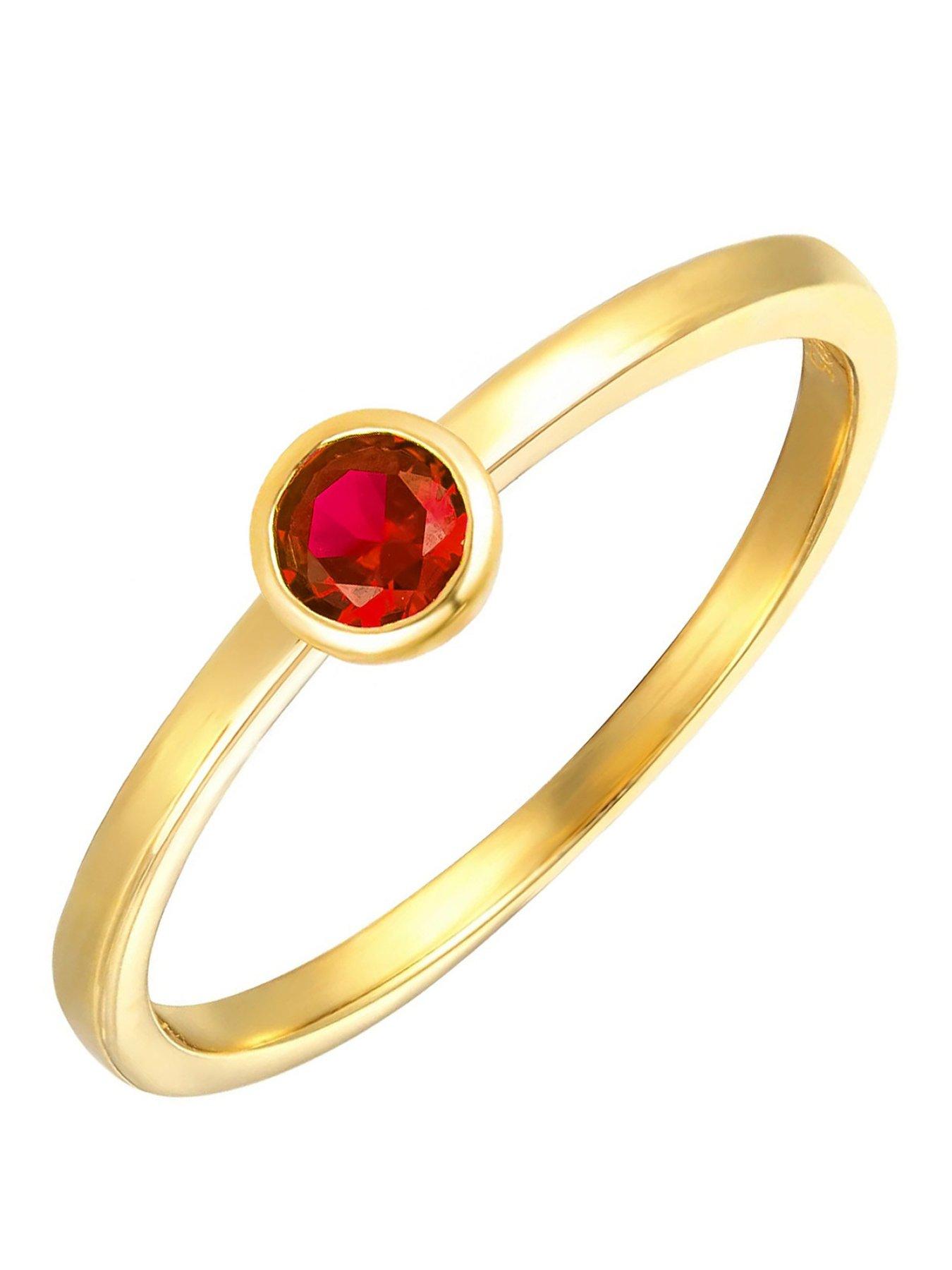 The Love Collection Gold Plated Sterling Silver Birthstone CZ Rubover Ring