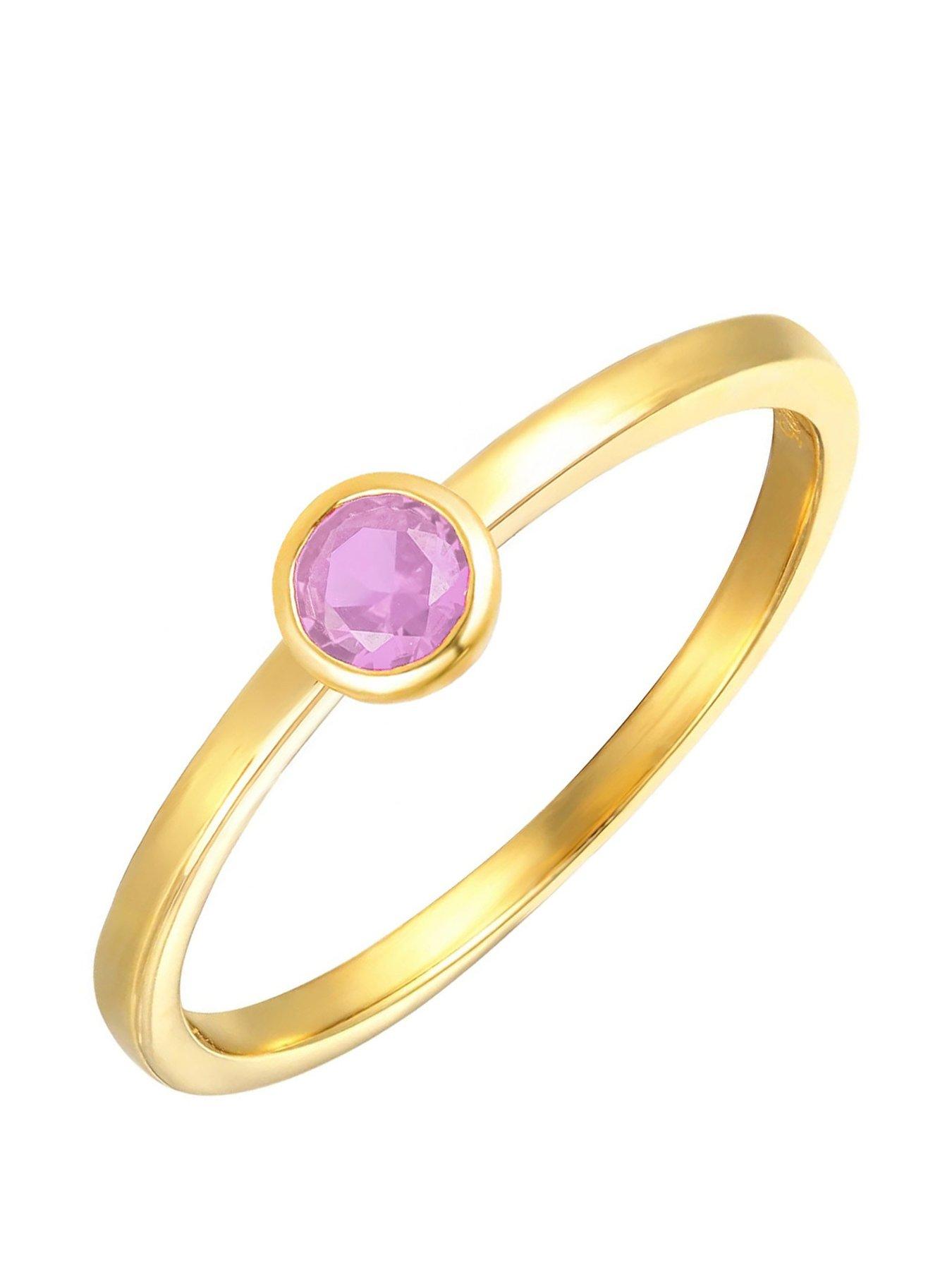 The Love Collection Gold Plated Sterling Silver Birthstone CZ Rubover Ring