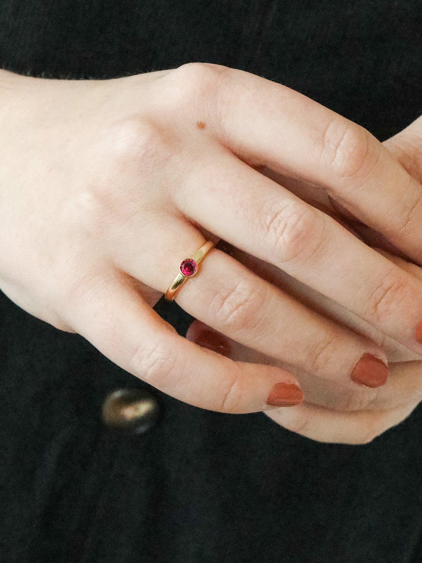 Image 2 of 2 of The Love Collection Gold Plated Sterling Silver Birthstone CZ Rubover Ring