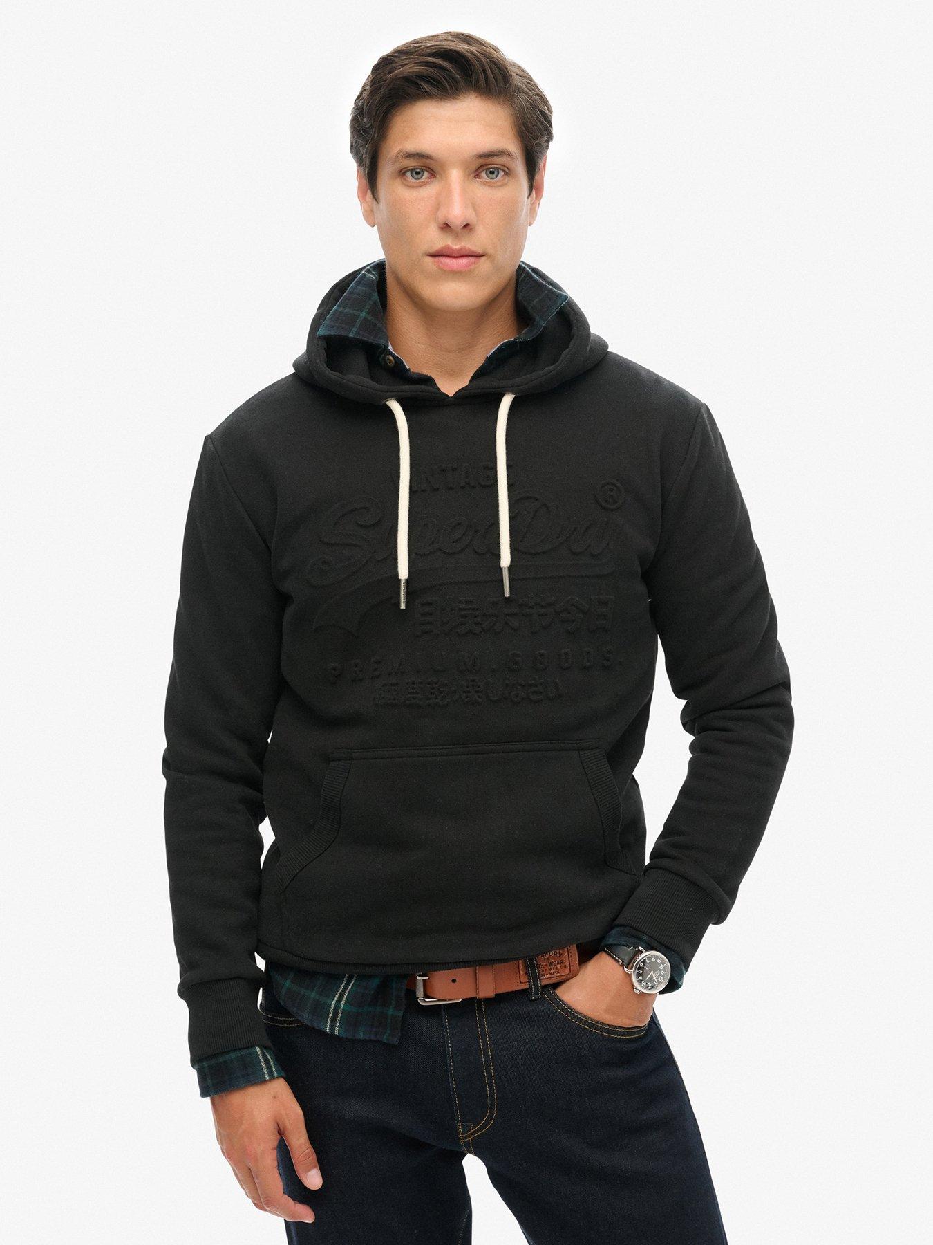 Image 1 of 5 of Superdry Embossed Logo Pullover Hoodie - Black