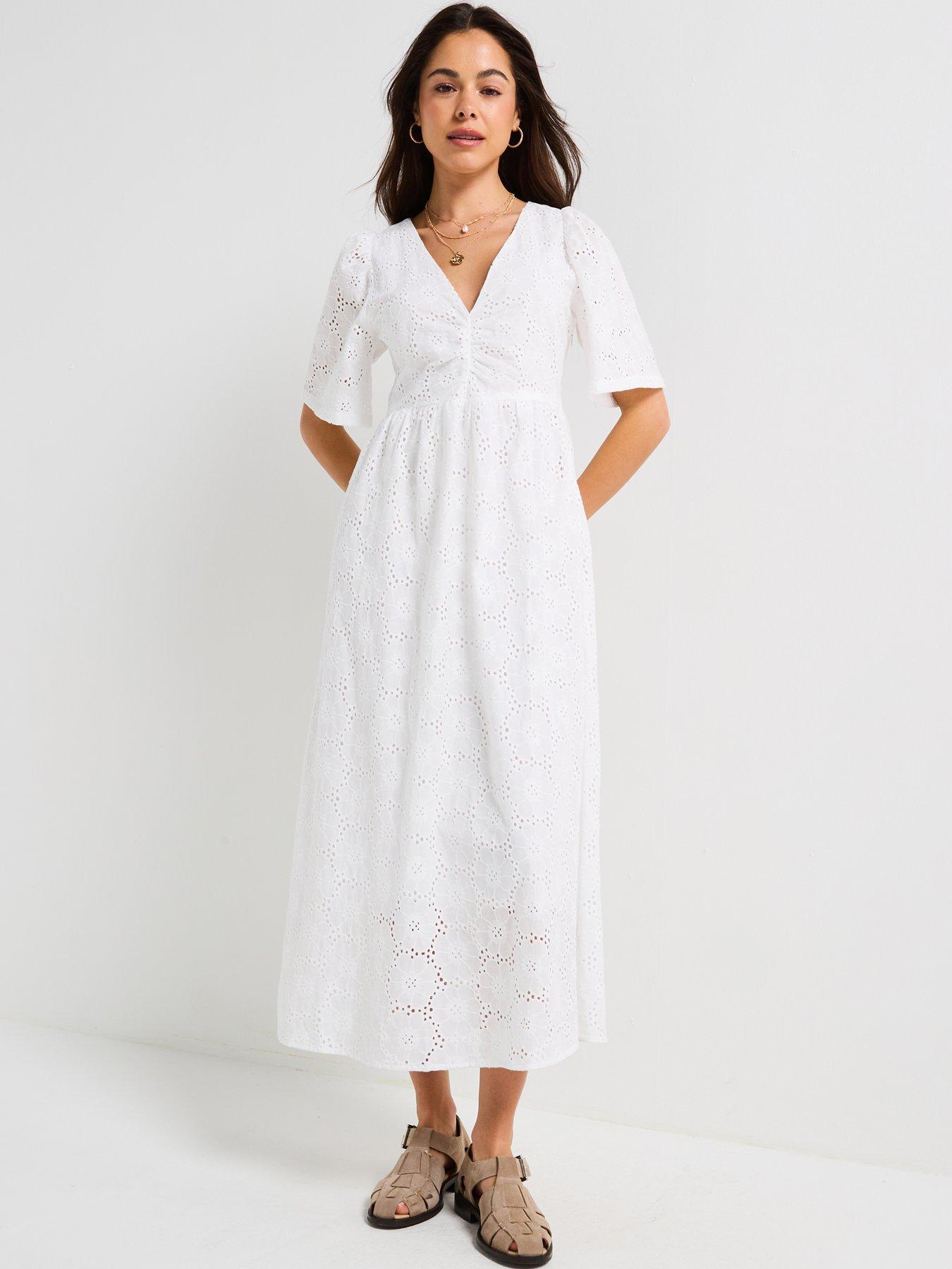 JDY Heaven V-Neck Anglaise Dress - White