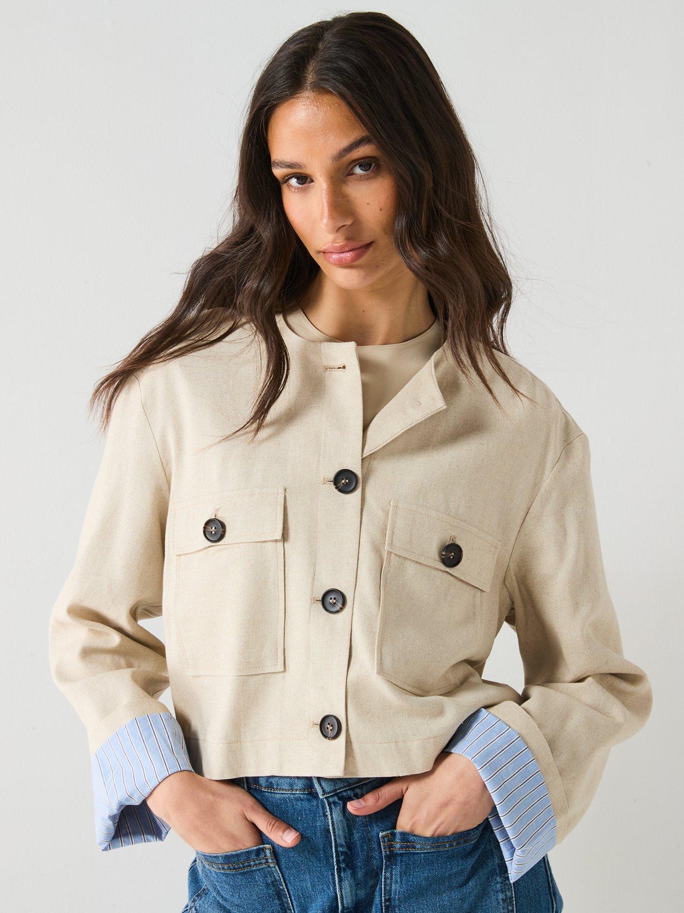 Image 1 of 6 of Only Pampa Long Sleeve Linen Jacket - Cream