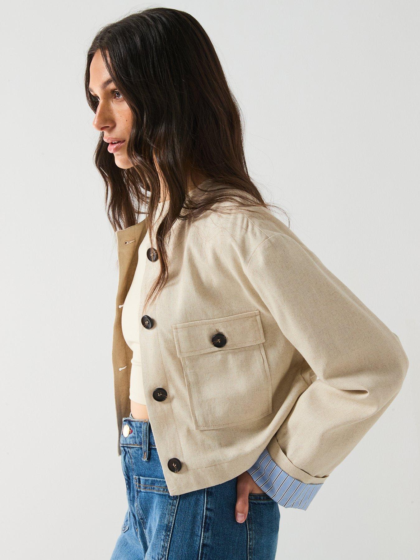 Image 6 of 6 of Only Pampa Long Sleeve Linen Jacket - Cream
