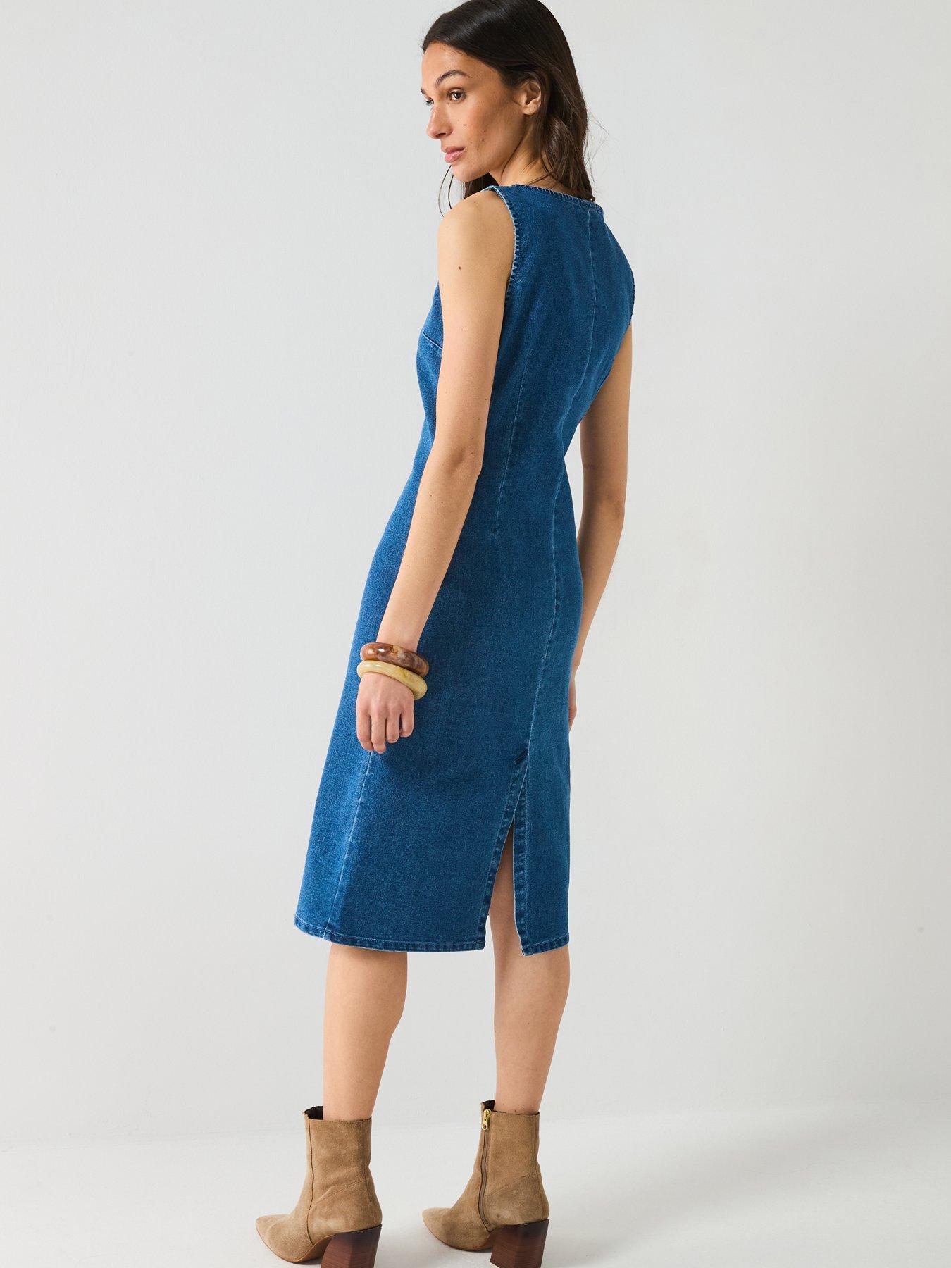 Image 2 of 5 of PIECES Tiffany Sleeveless Denim Dress - Blue