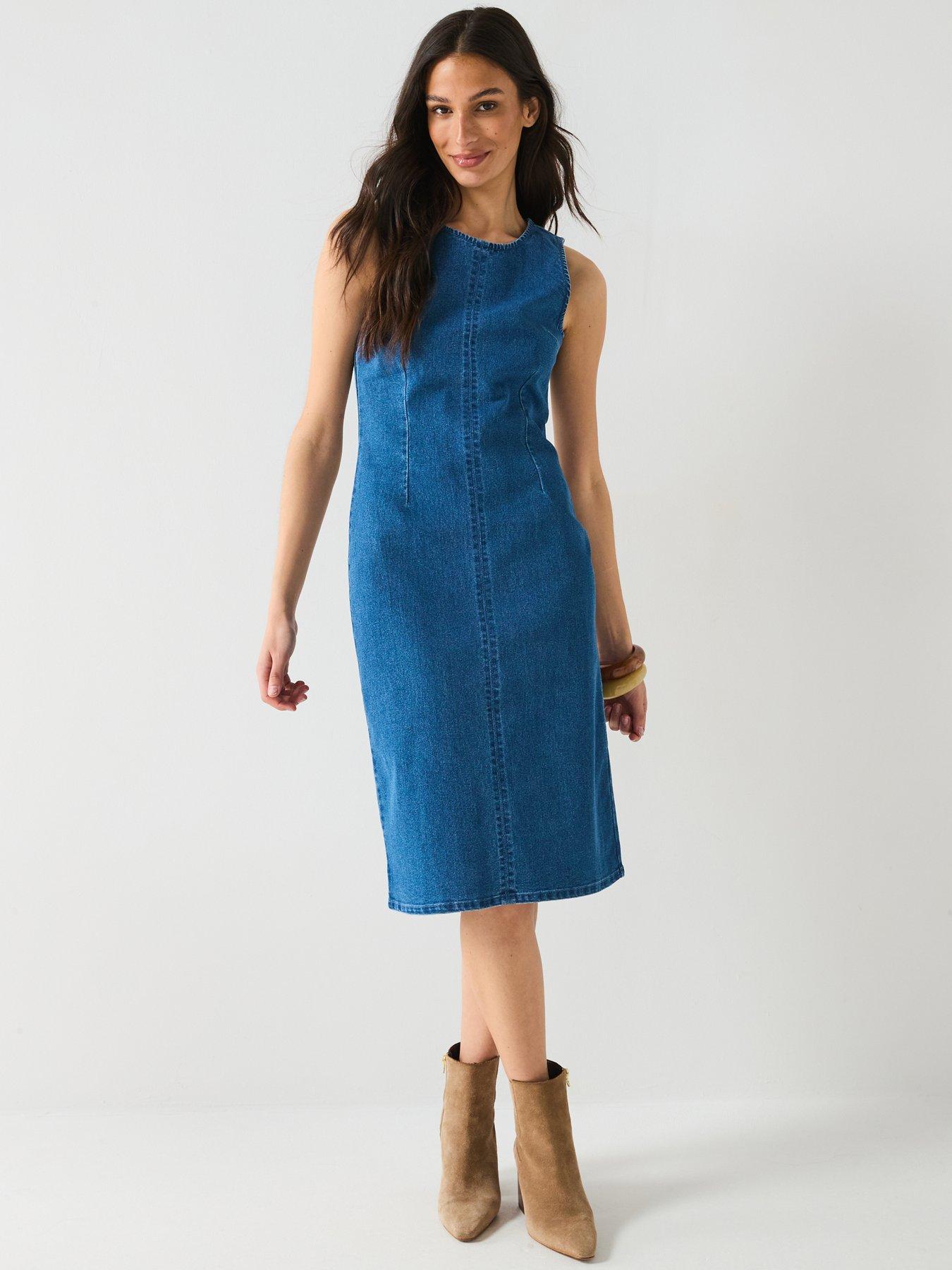 Image 3 of 5 of PIECES Tiffany Sleeveless Denim Dress - Blue