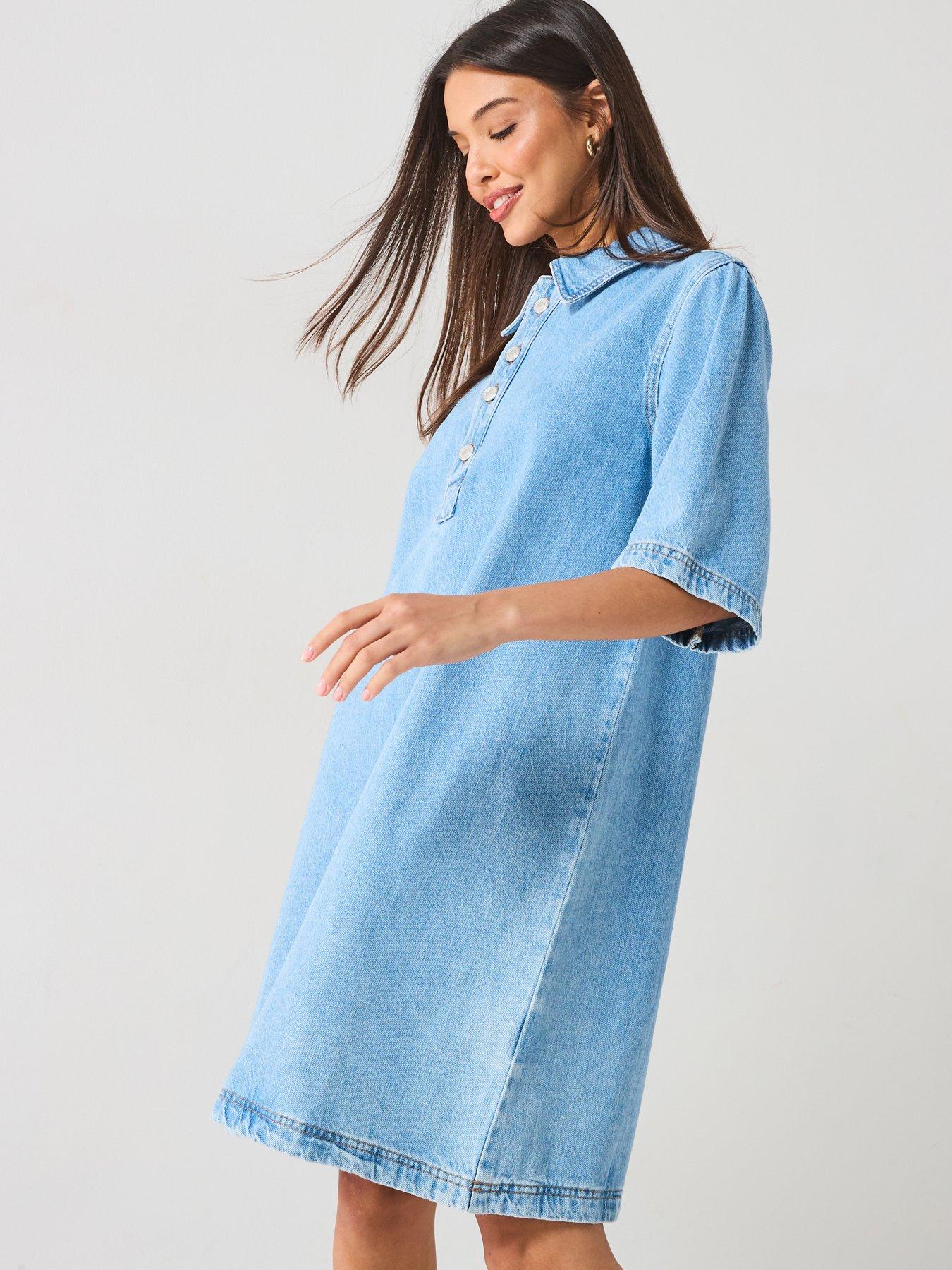 Only Short Sleeve Denim Dress - Blue