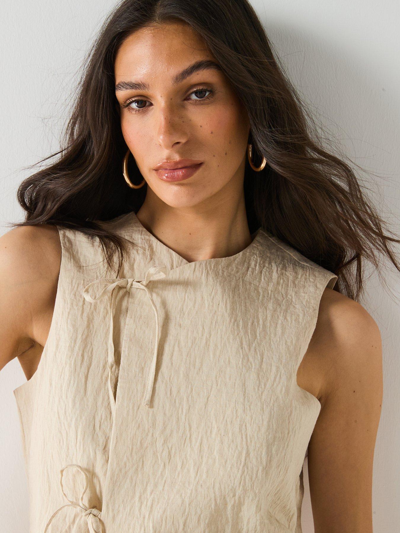 Image 4 of 6 of Vero Moda Fea Sleeveless String Waistcoat - Beige