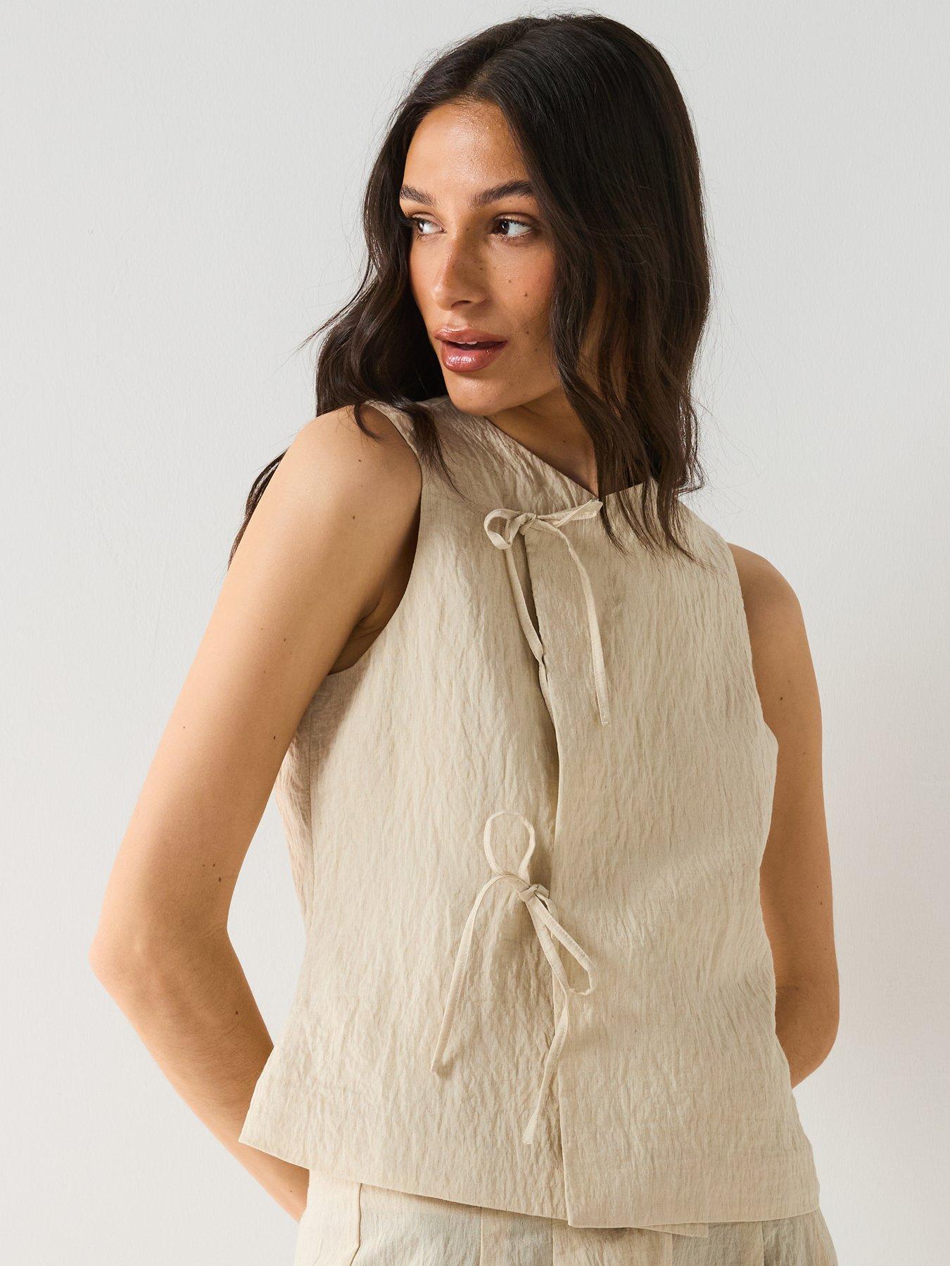 Image 5 of 6 of Vero Moda Fea Sleeveless String Waistcoat - Beige